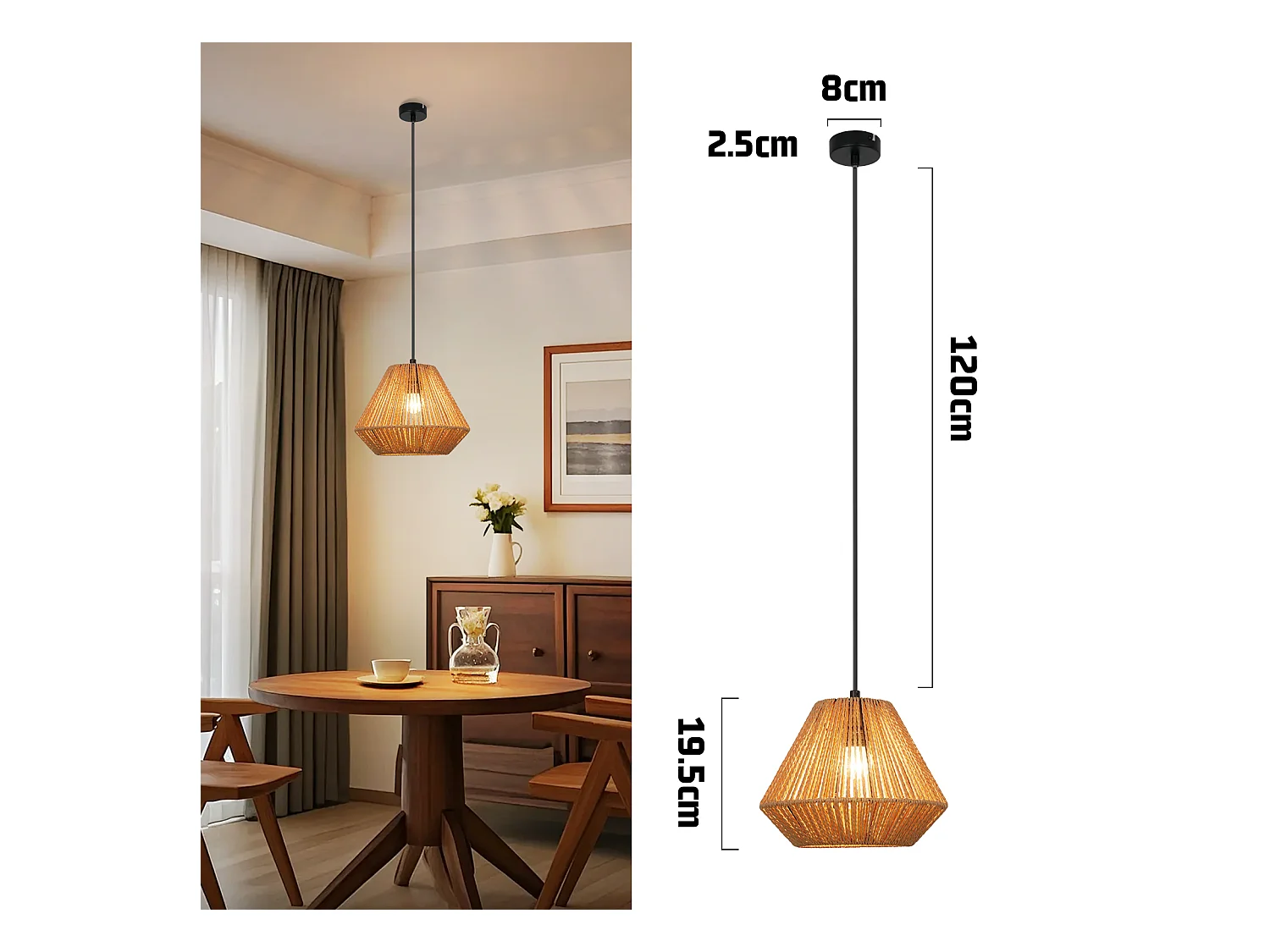 NETTLIFE Vintage Esstisch Pendelleuchte 1 flammig Hanfseil Laterne Design E27 Esszimmerlampe