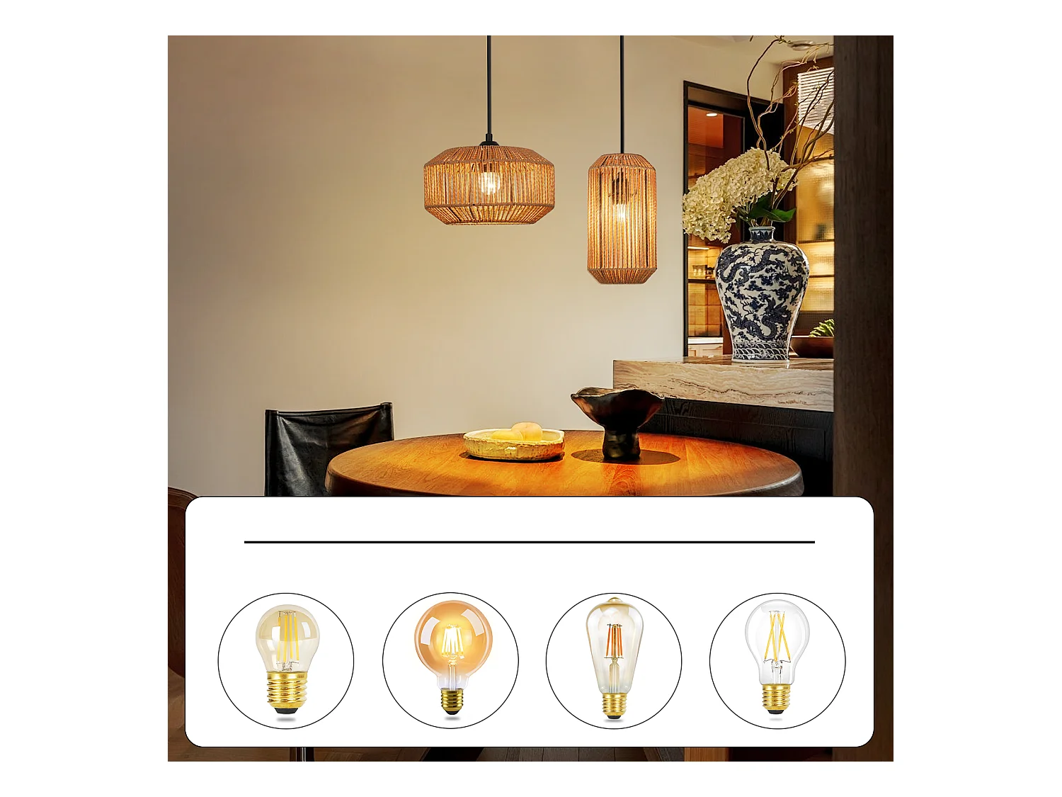NETTLIFE Vintage Esstisch Pendelleuchte 1 flammig Hanfseil Laterne Design E27 Esszimmerlampe