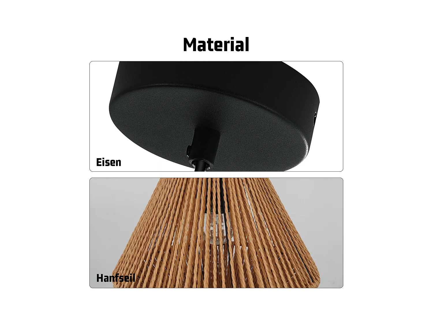 NETTLIFE Vintage Esstisch Pendelleuchte 1 flammig Hanfseil Laterne Design E27 Esszimmerlampe