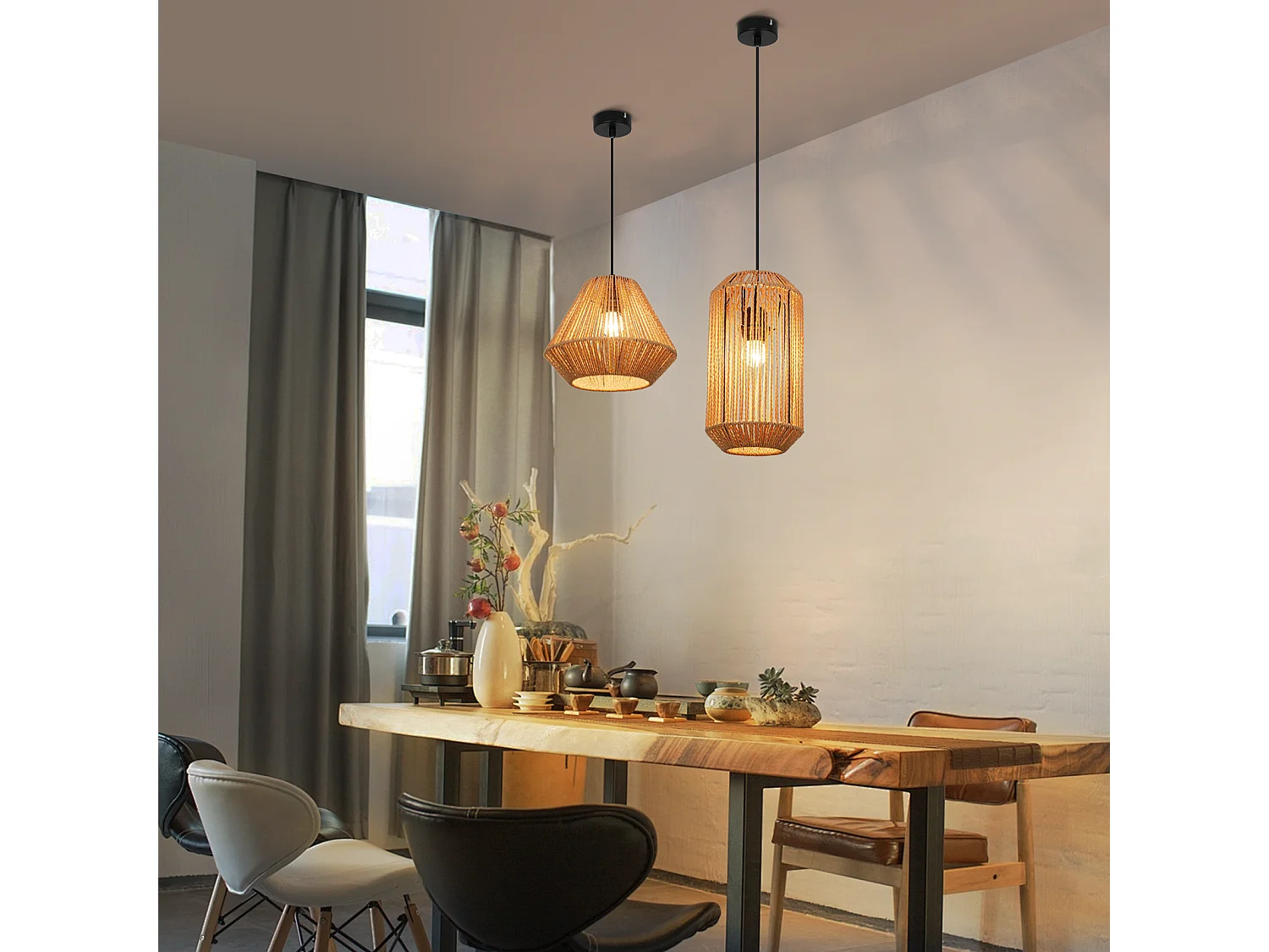 NETTLIFE Suspension table à manger vintage 1 ampoule corde de chanvre lanterne design E27 lampe de salle à manger