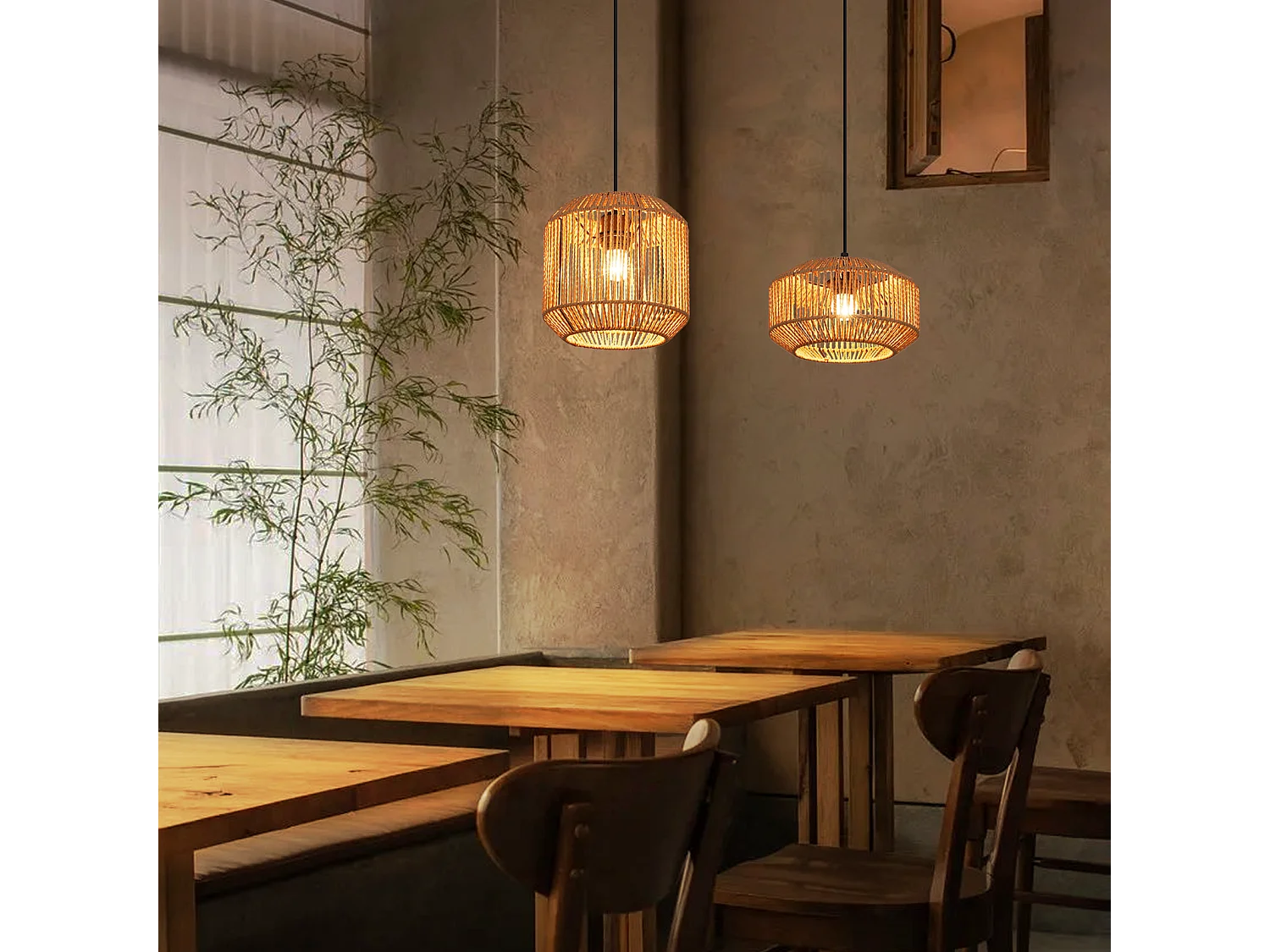 NETTLIFE Vintage Esstisch Pendelleuchte 1 flammig Hanfseil Laterne Design E27 Esszimmerlampe