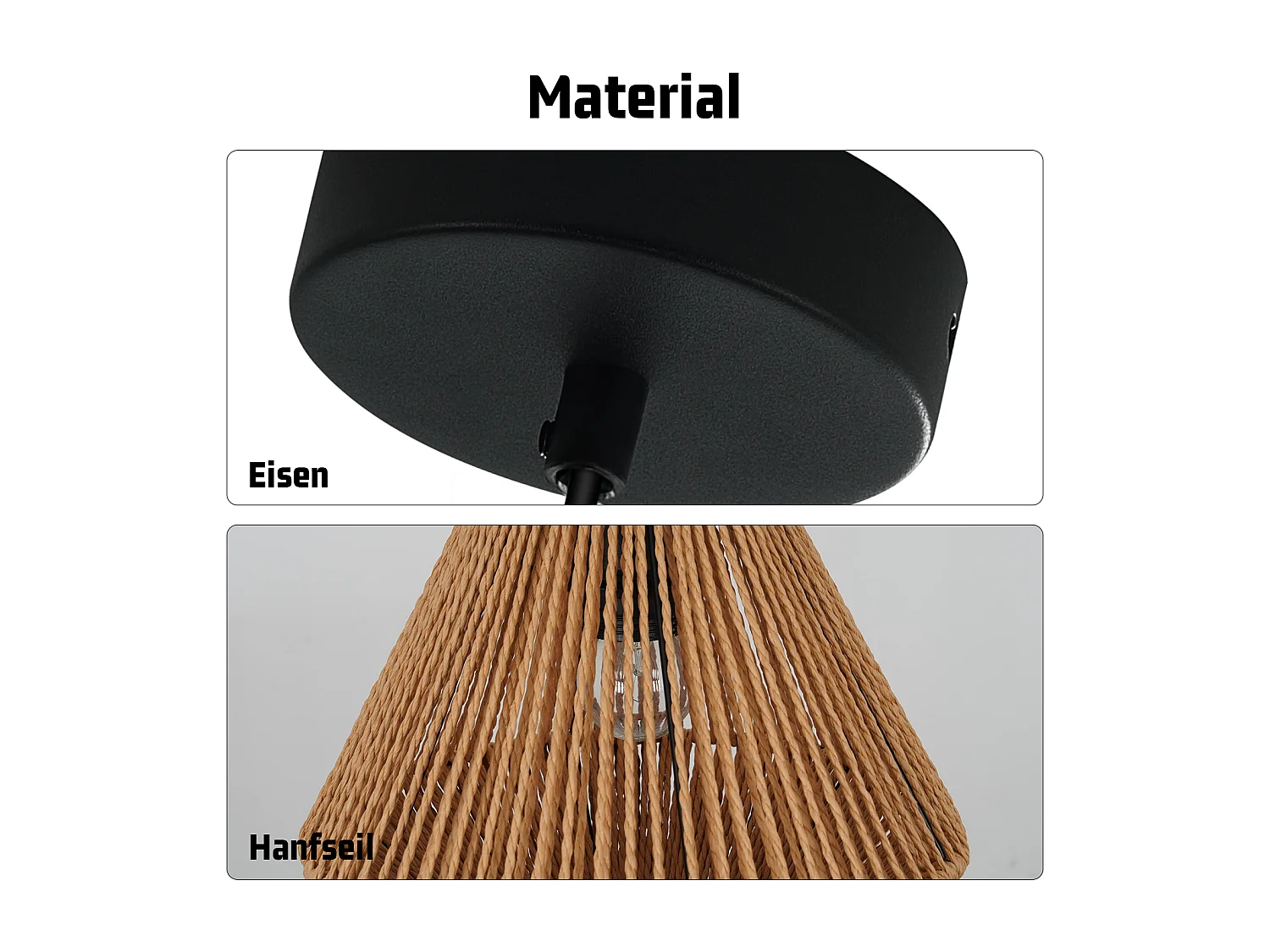 NETTLIFE Vintage Esstisch Pendelleuchte 1 flammig Hanfseil Laterne Design E27 Esszimmerlampe