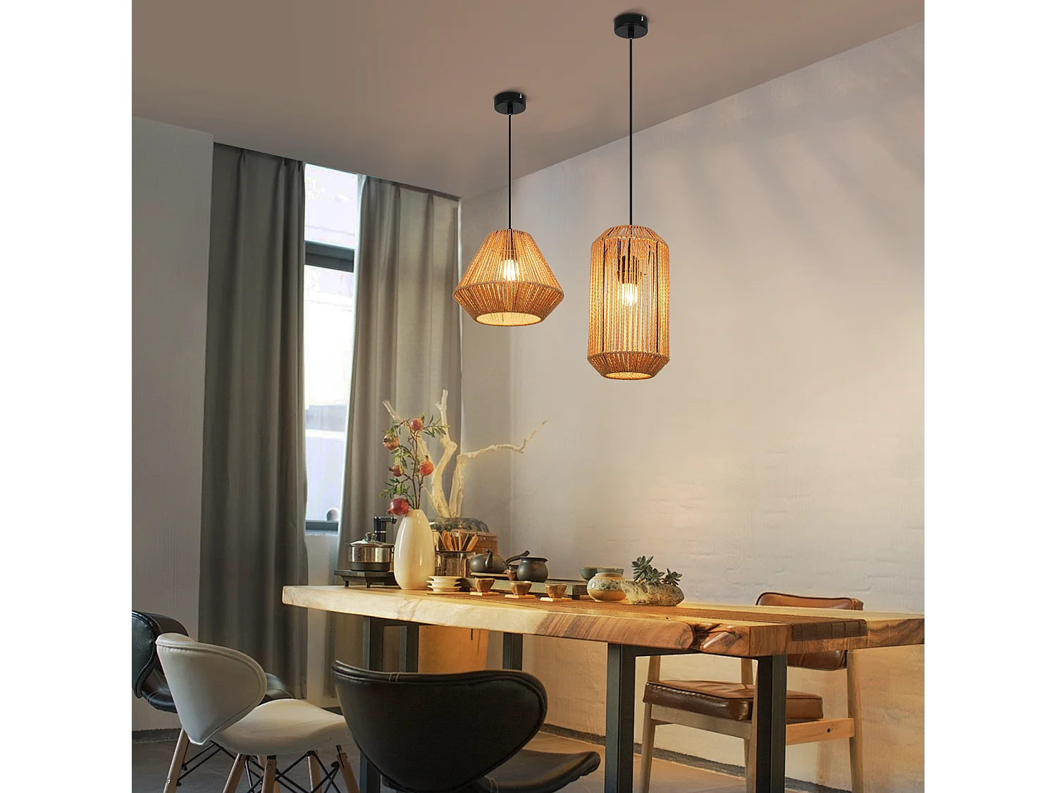 NETTLIFE Suspension table à manger vintage 1 ampoule corde de chanvre lanterne design E27 lampe de salle à manger