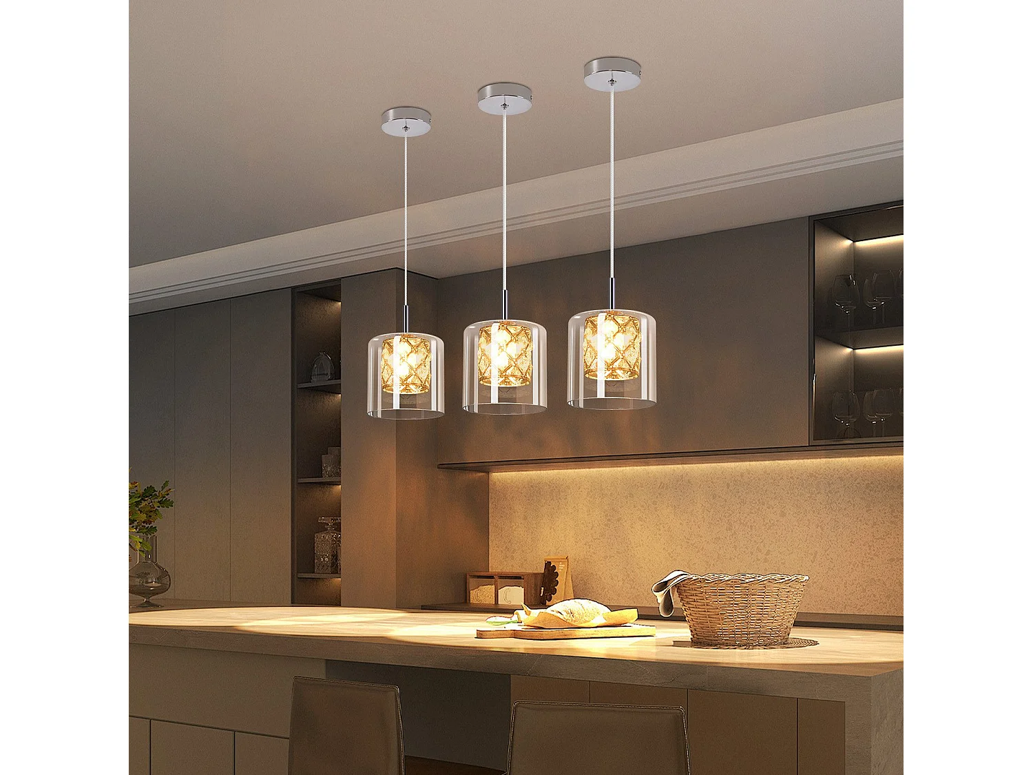 NETTLIFE Lampe Suspendue Pour Salle à Manger En Verre G9 Cristal Moderne à Hauteur Réglable