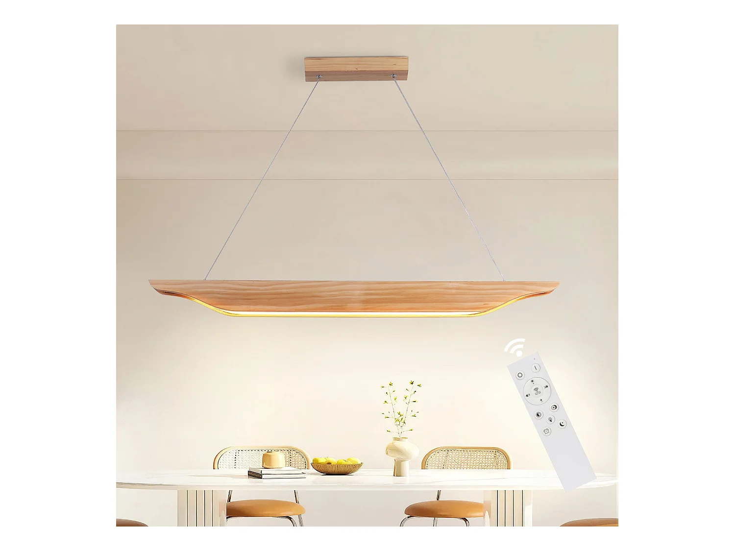 Suspension LED NETTLIFE en bois - Lampe de table à manger au design moderne 90 cm Intensité variable Avec télécommande