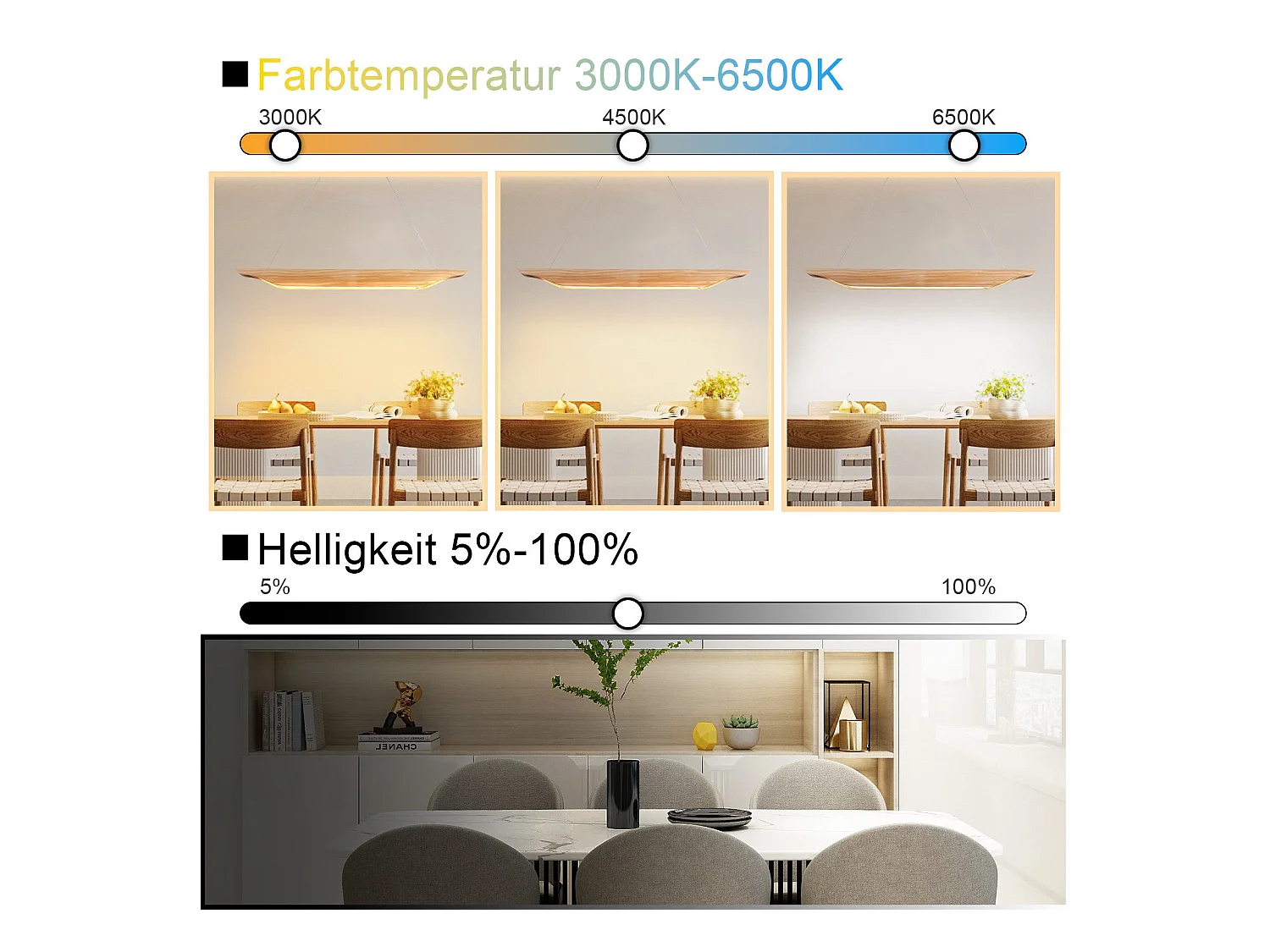 Suspension LED NETTLIFE en bois - Lampe de table à manger au design moderne 90 cm Intensité variable Avec télécommande