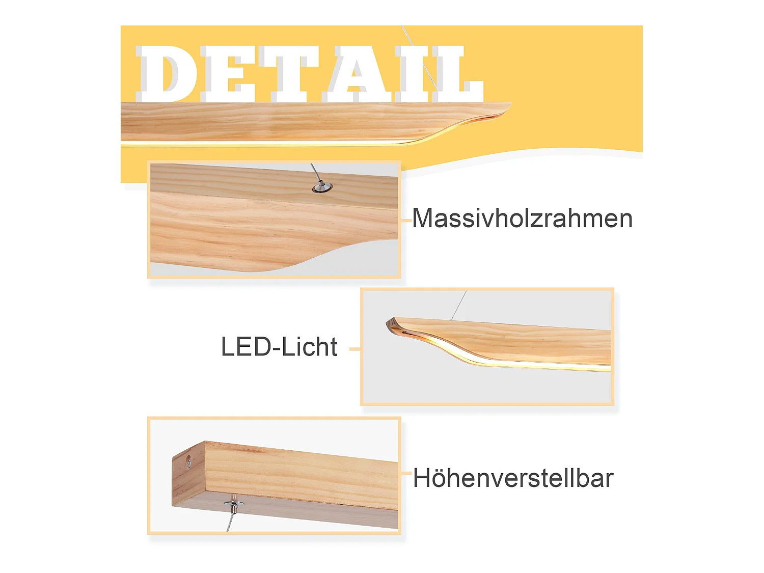 Suspension LED NETTLIFE en bois - Lampe de table à manger au design moderne 90 cm Intensité variable Avec télécommande