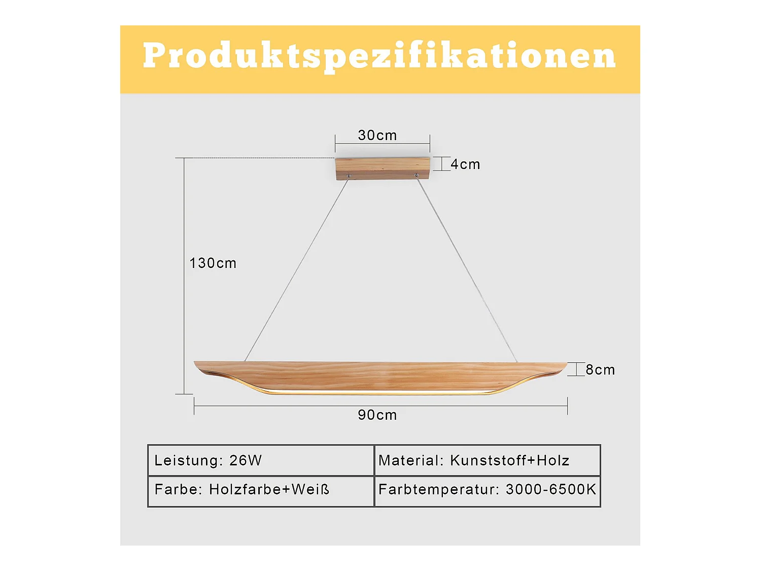 Suspension LED NETTLIFE en bois - Lampe de table à manger au design moderne 90 cm Intensité variable Avec télécommande