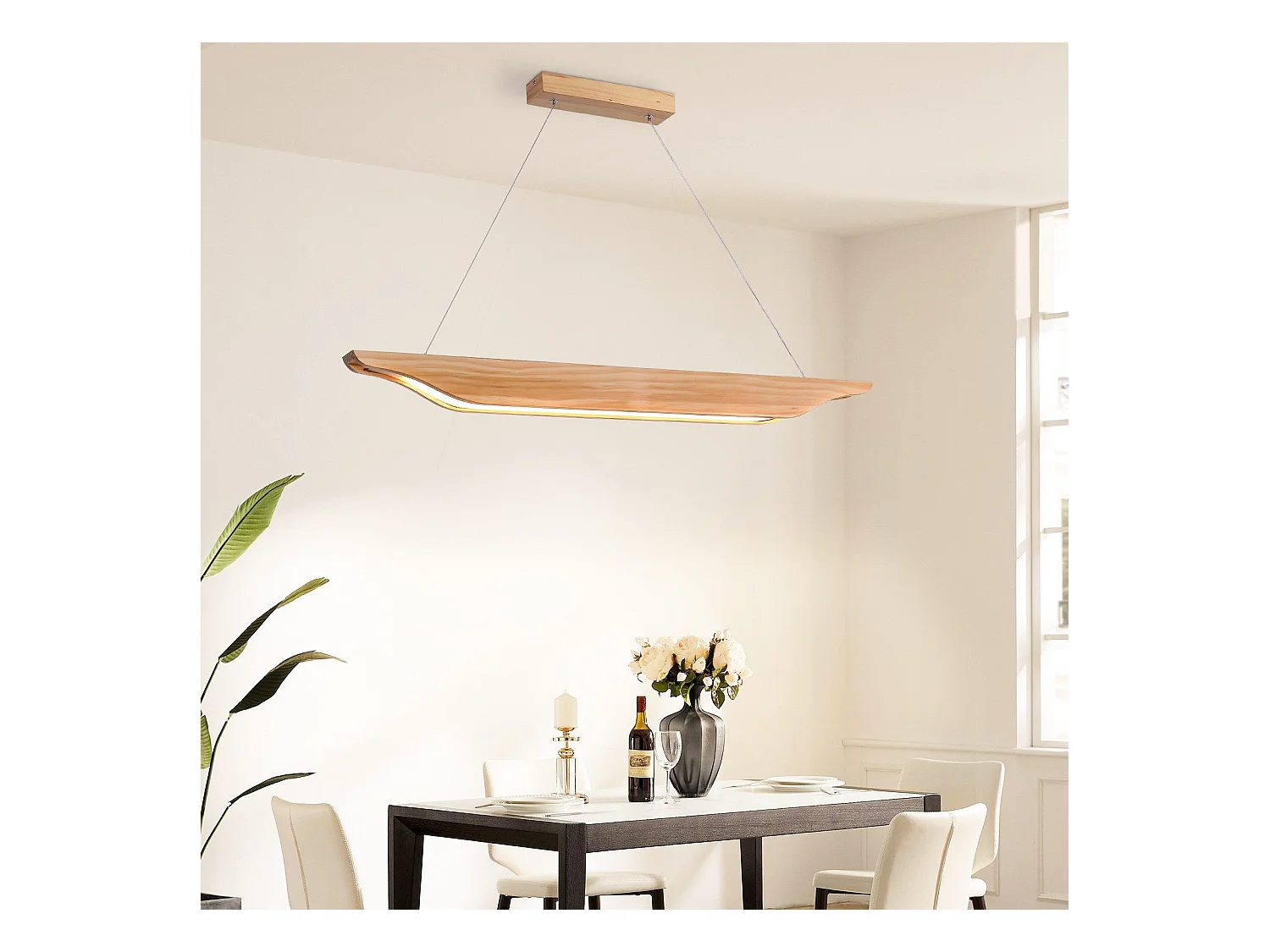 Suspension LED NETTLIFE en bois - Lampe de table à manger au design moderne 90 cm Intensité variable Avec télécommande
