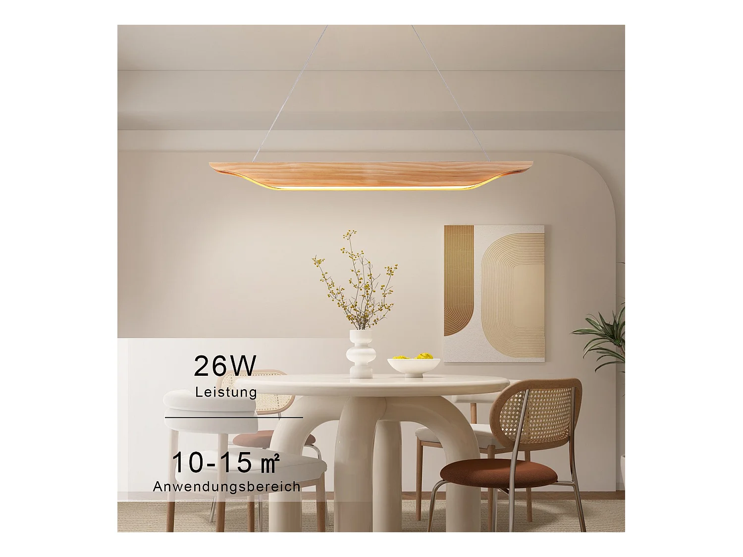 Suspension LED NETTLIFE en bois - Lampe de table à manger au design moderne 90 cm Intensité variable Avec télécommande