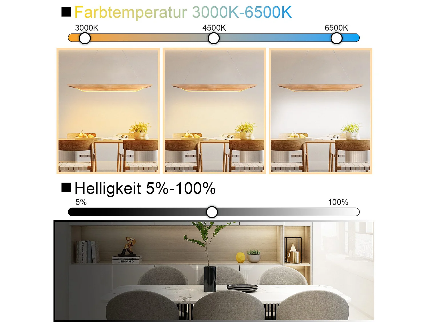 Suspension LED NETTLIFE en bois - Lampe de table à manger au design moderne 90 cm Intensité variable Avec télécommande