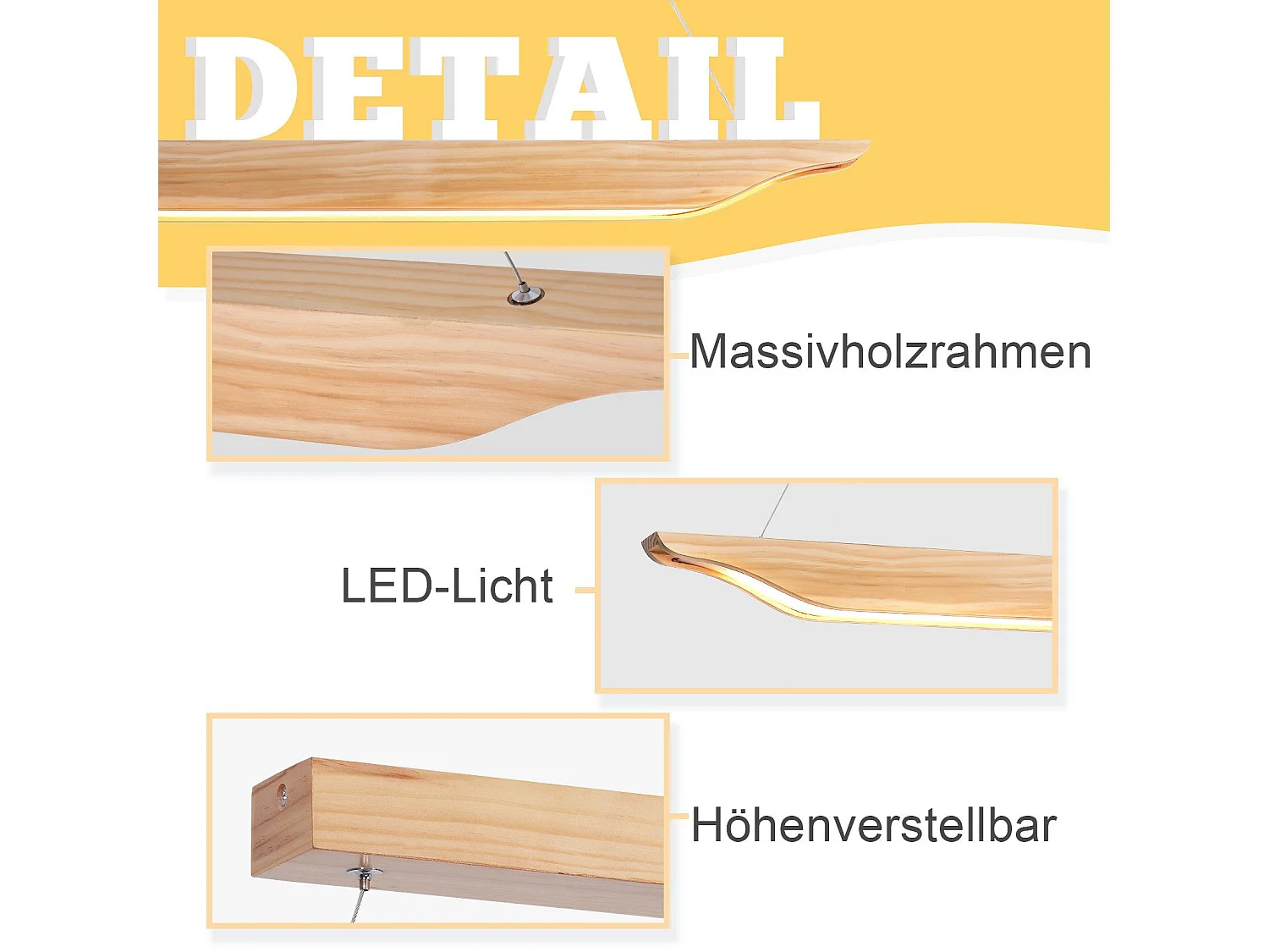 Suspension LED NETTLIFE en bois - Lampe de table à manger au design moderne 90 cm Intensité variable Avec télécommande