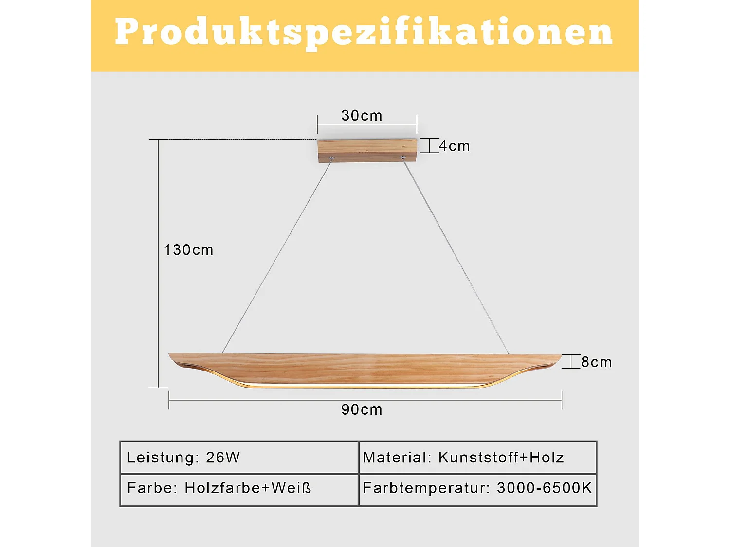 Suspension LED NETTLIFE en bois - Lampe de table à manger au design moderne 90 cm Intensité variable Avec télécommande