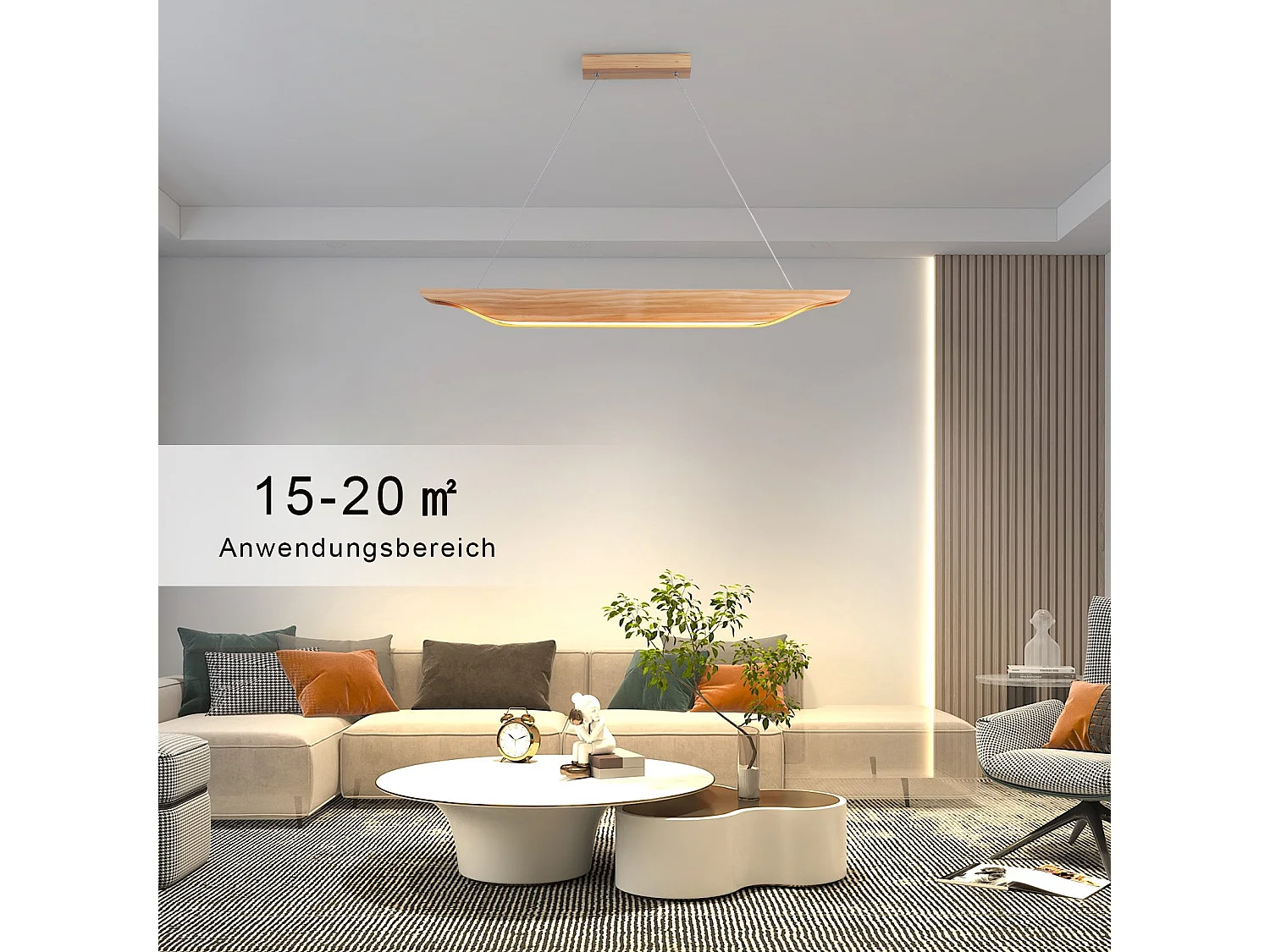 Suspension LED NETTLIFE en bois - Lampe de table à manger au design moderne 90 cm Intensité variable Avec télécommande