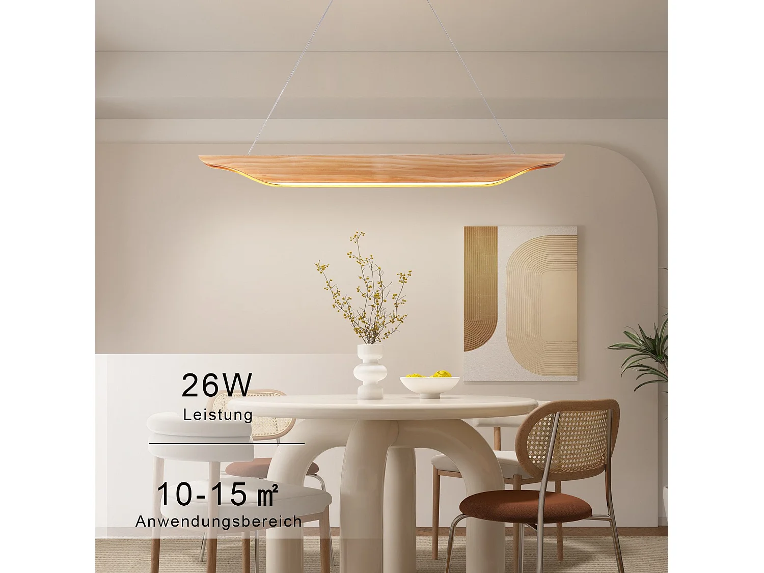 Suspension LED NETTLIFE en bois - Lampe de table à manger au design moderne 90 cm Intensité variable Avec télécommande