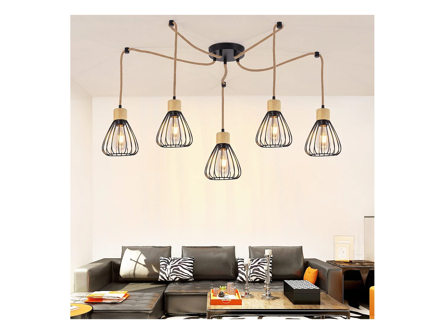 NETTLIFE suspension table à manger lampe suspendue salon vintage noire salle à manger suspension 5 flammes rétro E27