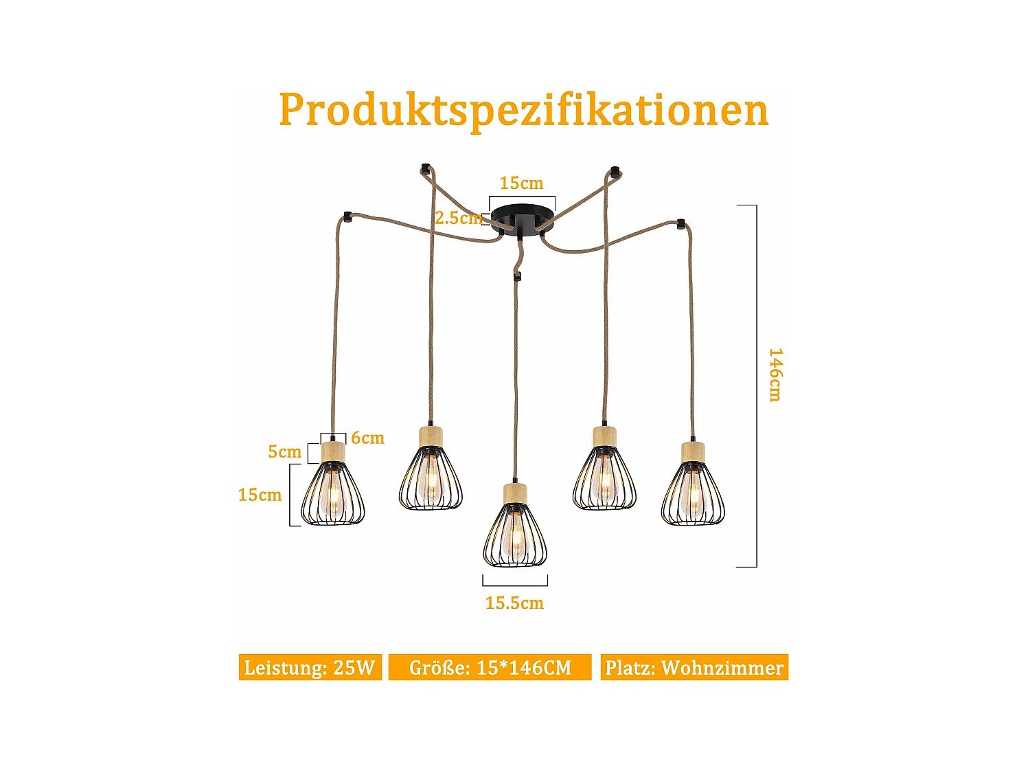 NETTLIFE suspension table à manger lampe suspendue salon vintage noire salle à manger suspension 5 flammes rétro E27