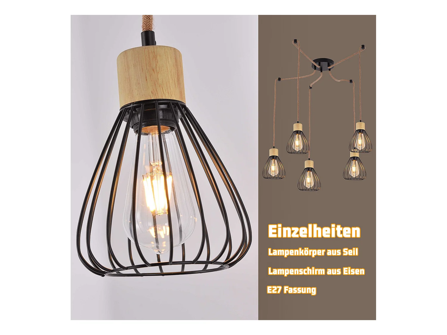 NETTLIFE suspension table à manger lampe suspendue salon vintage noire salle à manger suspension 5 flammes rétro E27