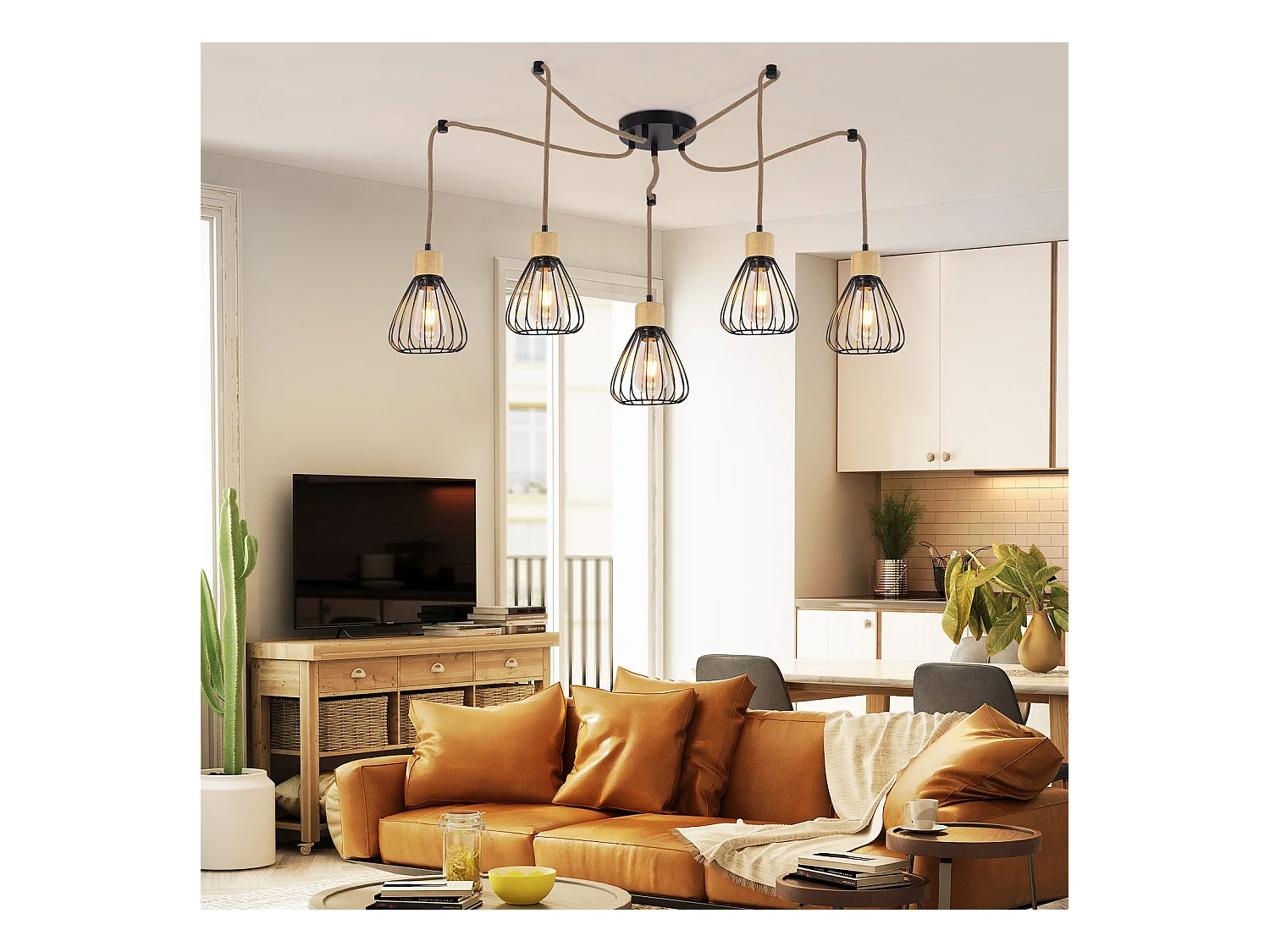 NETTLIFE suspension table à manger lampe suspendue salon vintage noire salle à manger suspension 5 flammes rétro E27