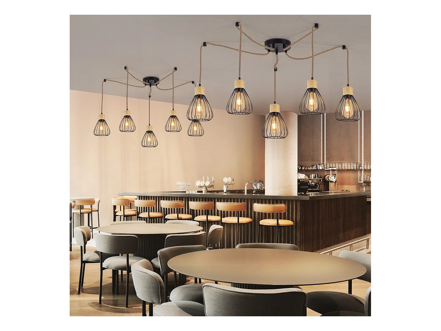 NETTLIFE suspension table à manger lampe suspendue salon vintage noire salle à manger suspension 5 flammes rétro E27