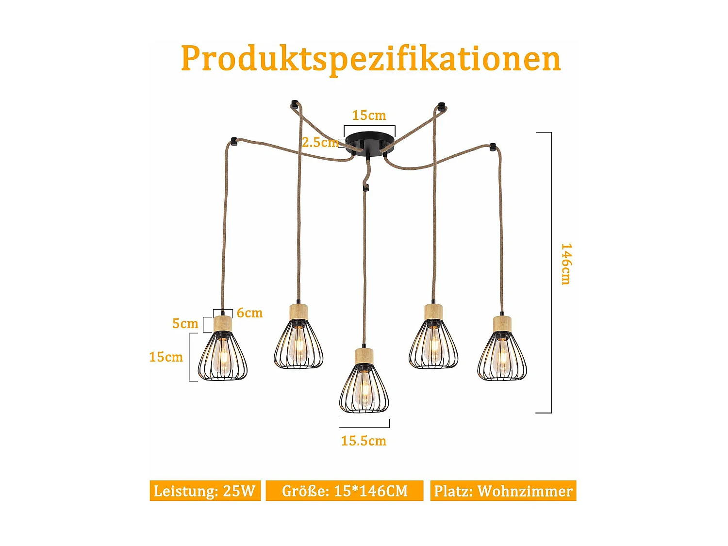 NETTLIFE suspension table à manger lampe suspendue salon vintage noire salle à manger suspension 5 flammes rétro E27
