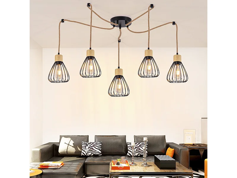 NETTLIFE suspension table à manger lampe suspendue salon vintage noire salle à manger suspension 5 flammes rétro E27