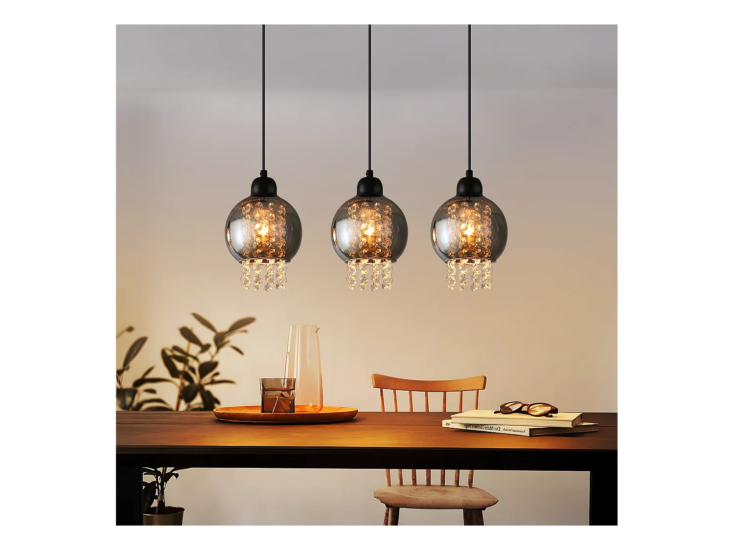 NETTLIFE Lampe Suspendue Pour Table à Manger En Cristal Noir E27 Lampe Suspendue Moderne Pour Salon