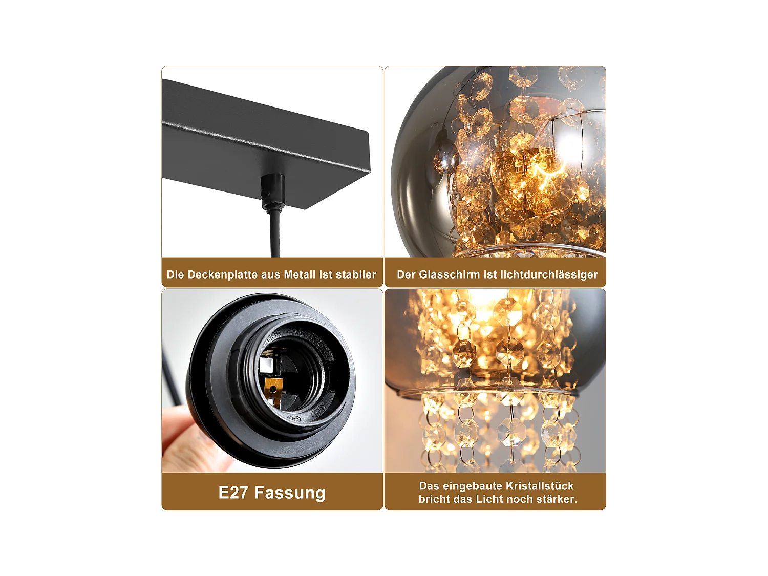 NETTLIFE Lampe Suspendue Pour Table à Manger En Cristal Noir E27 Lampe Suspendue Moderne Pour Salon