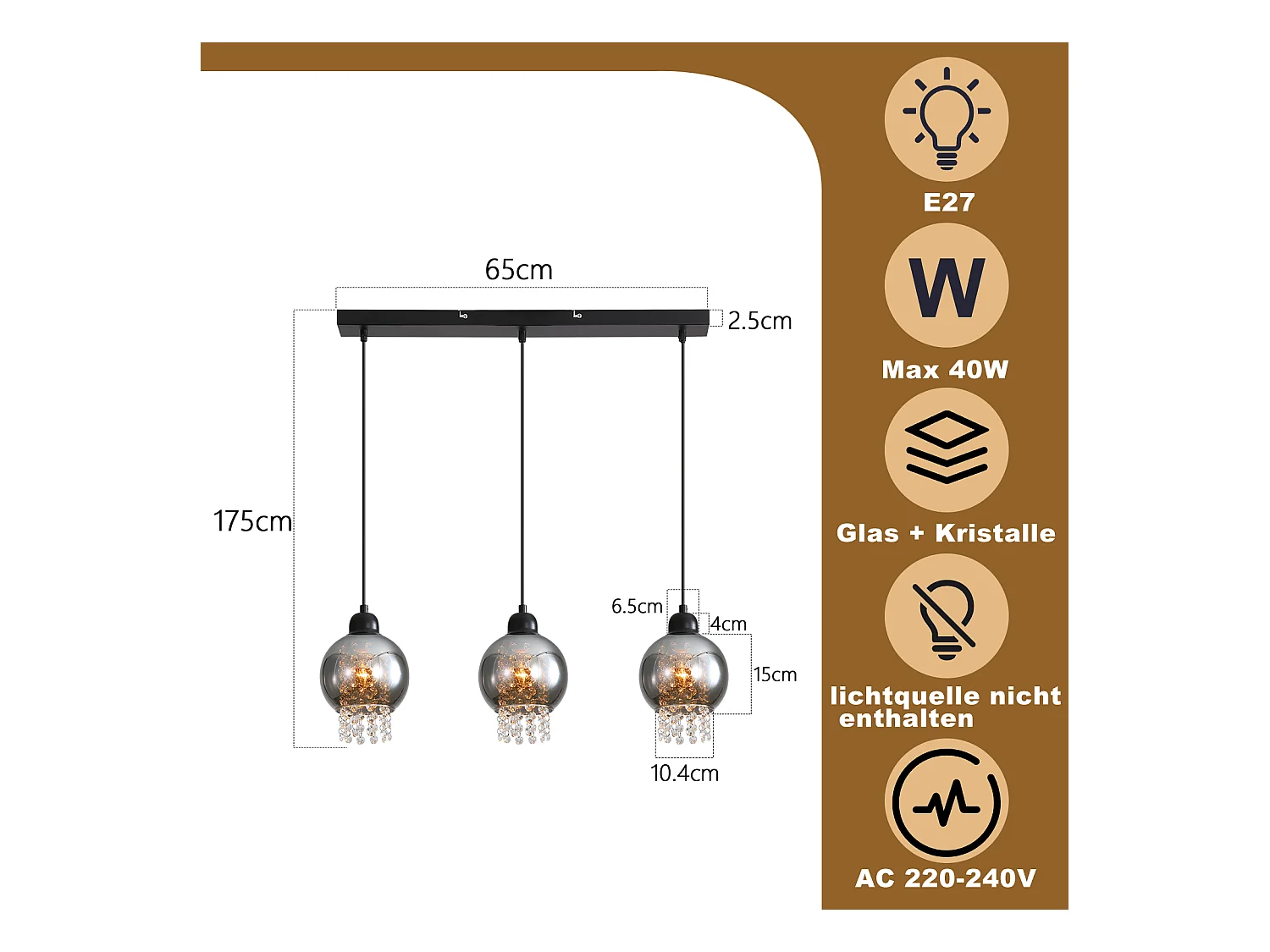 NETTLIFE Lampe Suspendue Pour Table à Manger En Cristal Noir E27 Lampe Suspendue Moderne Pour Salon