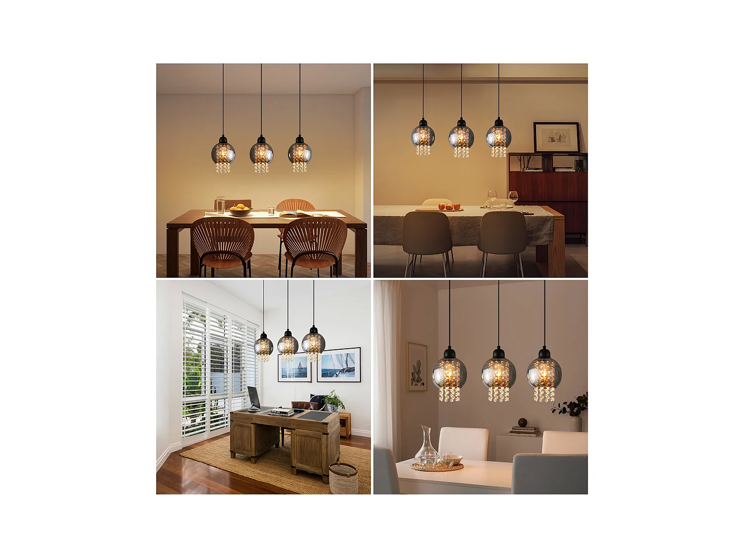 NETTLIFE Lampe Suspendue Pour Table à Manger En Cristal Noir E27 Lampe Suspendue Moderne Pour Salon