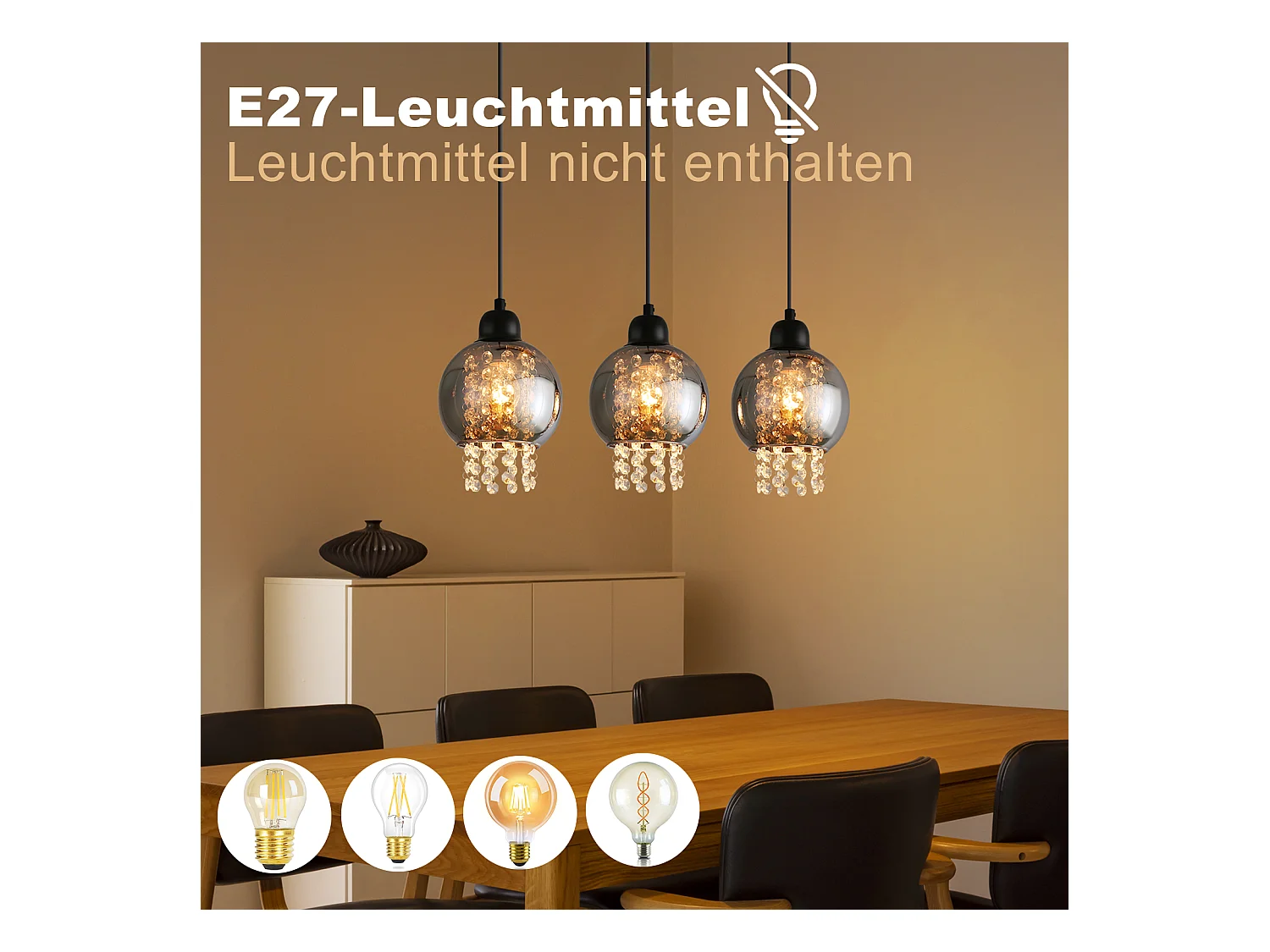 NETTLIFE Lampe Suspendue Pour Table à Manger En Cristal Noir E27 Lampe Suspendue Moderne Pour Salon