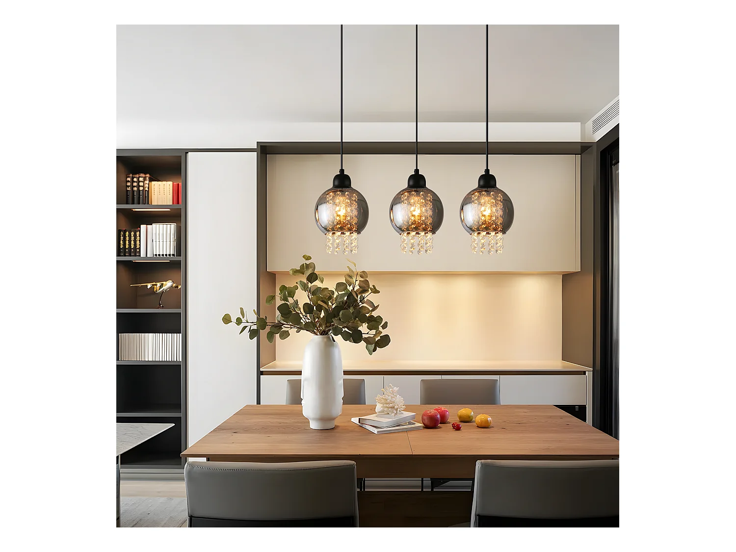 NETTLIFE Lampe Suspendue Pour Table à Manger En Cristal Noir E27 Lampe Suspendue Moderne Pour Salon