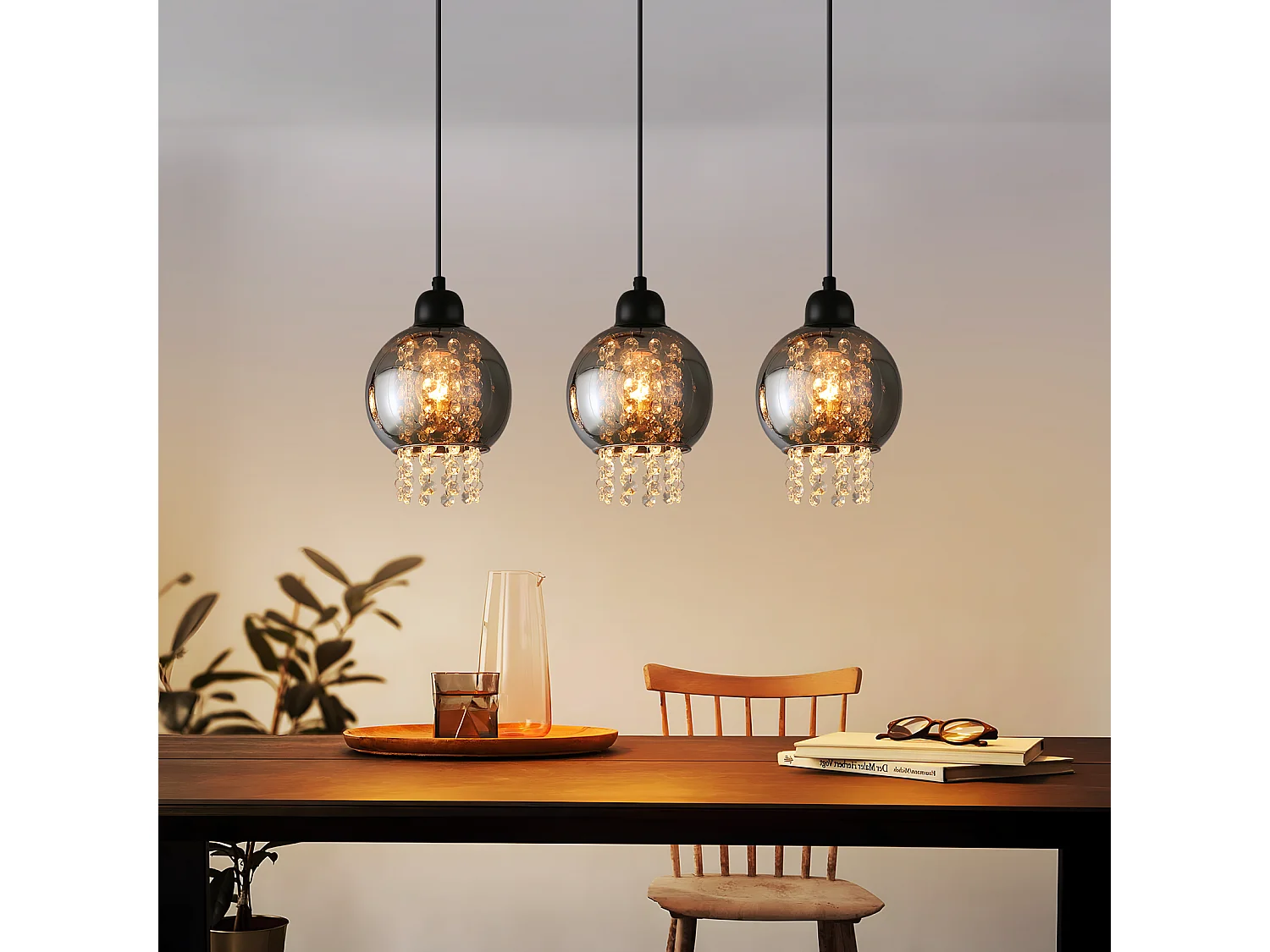 NETTLIFE Pendelleuchte aus schwarzem Kristall für Esstisch, E27, moderne Hängelampe für Wohnzimmer