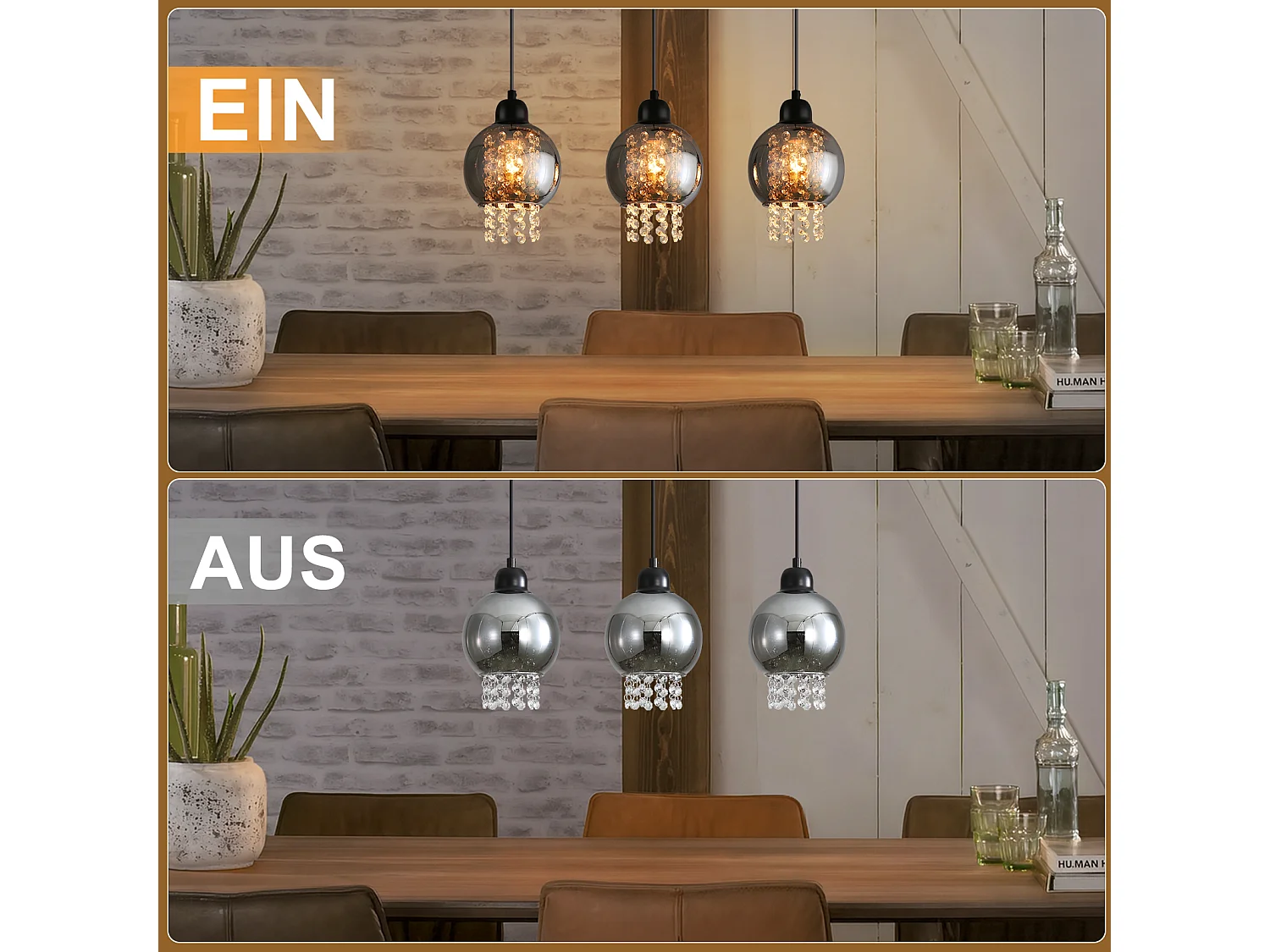 NETTLIFE Pendelleuchte aus schwarzem Kristall für Esstisch, E27, moderne Hängelampe für Wohnzimmer