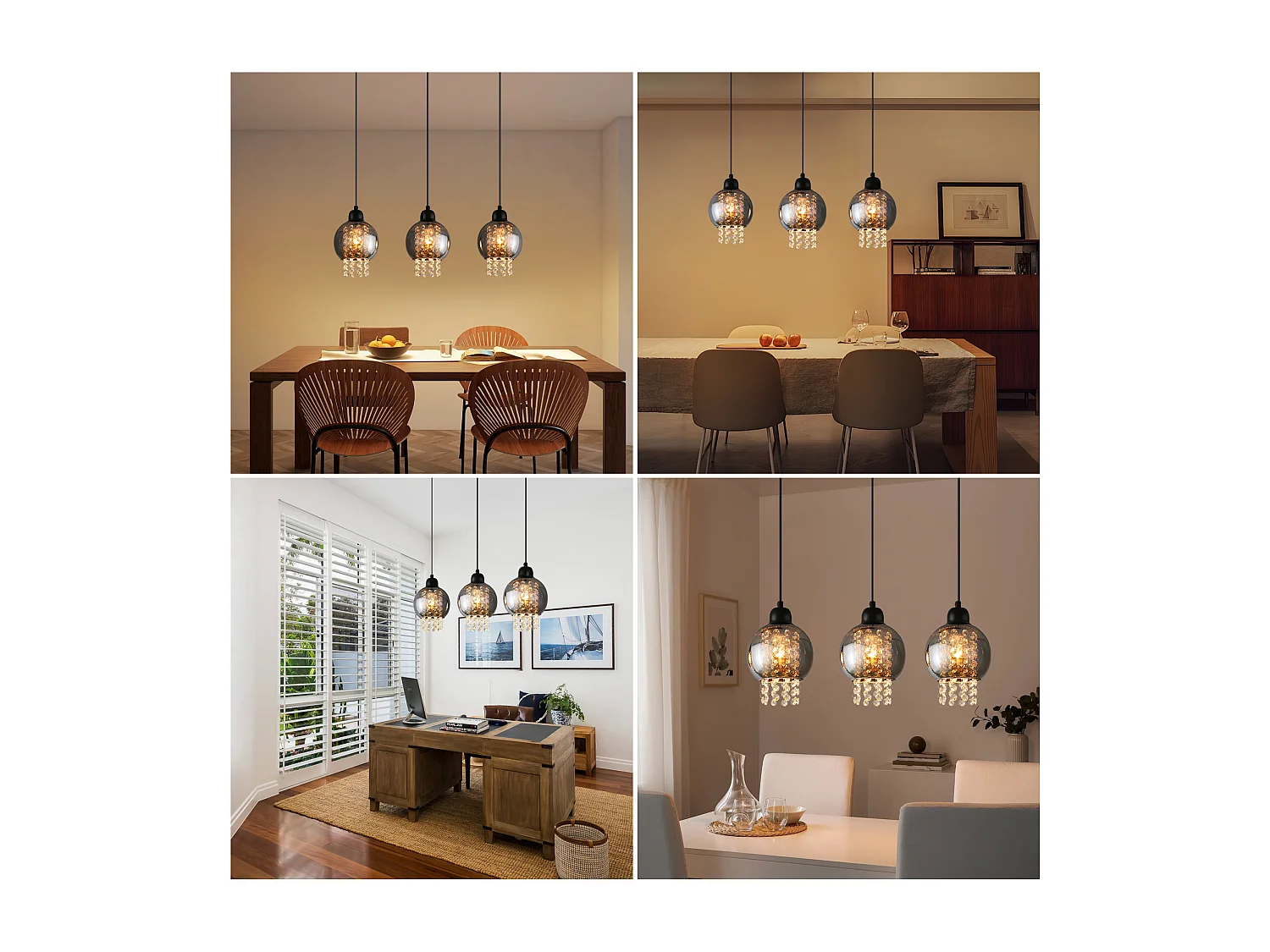 NETTLIFE Pendelleuchte aus schwarzem Kristall für Esstisch, E27, moderne Hängelampe für Wohnzimmer