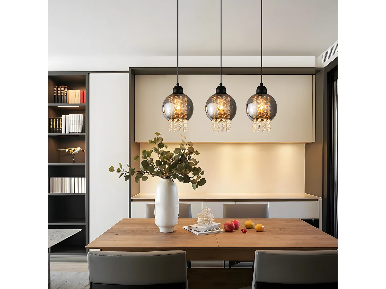 NETTLIFE Pendelleuchte aus schwarzem Kristall für Esstisch, E27, moderne Hängelampe für Wohnzimmer