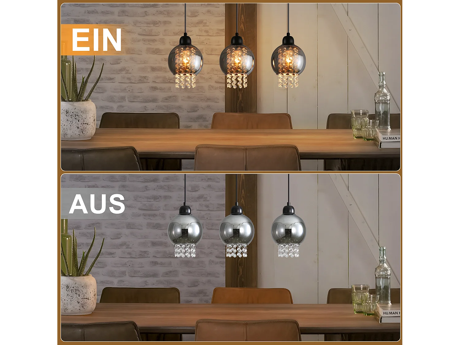 NETTLIFE Lampe Suspendue Pour Table à Manger En Cristal Noir E27 Lampe Suspendue Moderne Pour Salon