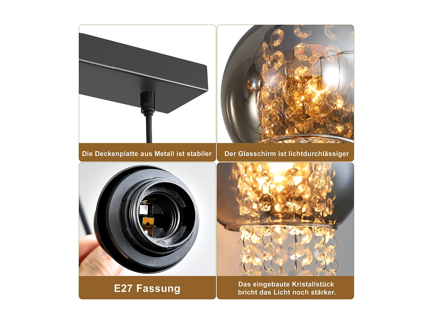 NETTLIFE Lampe Suspendue Pour Table à Manger En Cristal Noir E27 Lampe Suspendue Moderne Pour Salon