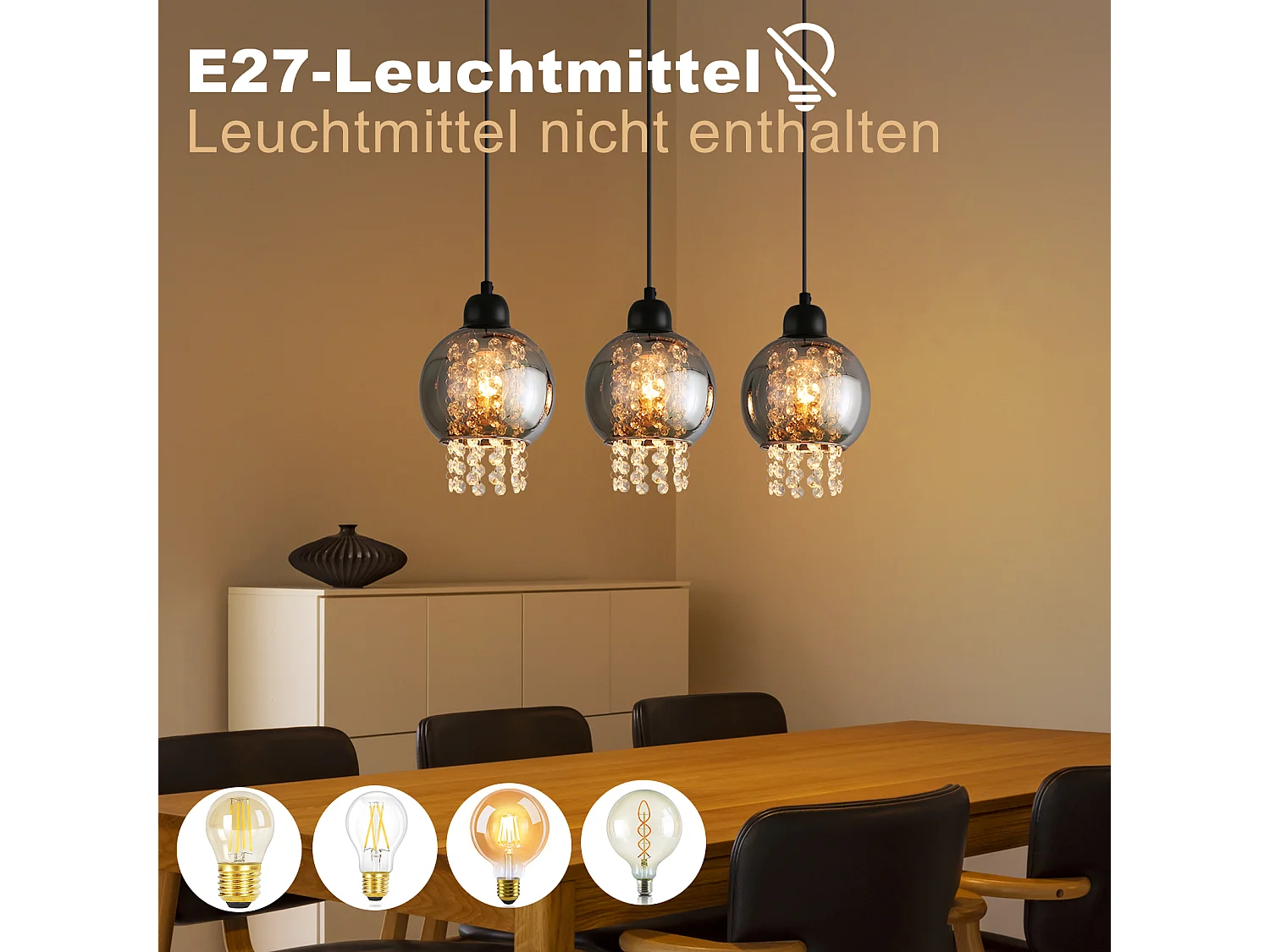 NETTLIFE Lampe Suspendue Pour Table à Manger En Cristal Noir E27 Lampe Suspendue Moderne Pour Salon