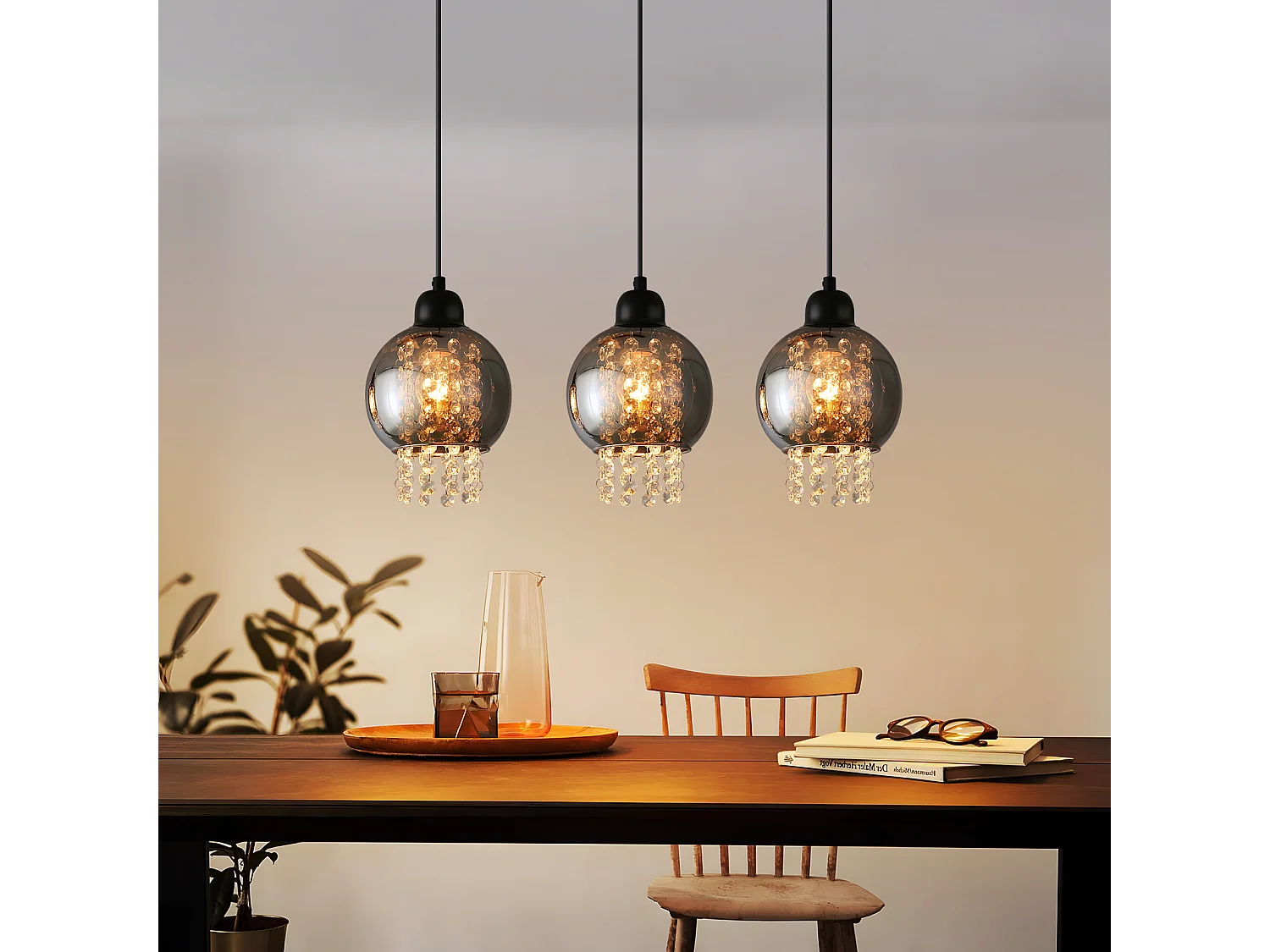 NETTLIFE Lampe Suspendue Pour Table à Manger En Cristal Noir E27 Lampe Suspendue Moderne Pour Salon