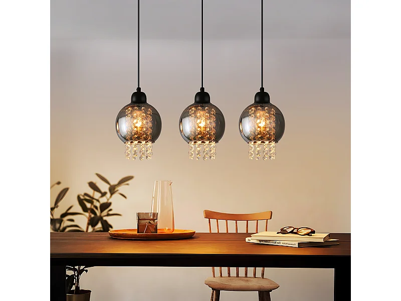 NETTLIFE Pendelleuchte aus schwarzem Kristall für Esstisch, E27, moderne Hängelampe für Wohnzimmer