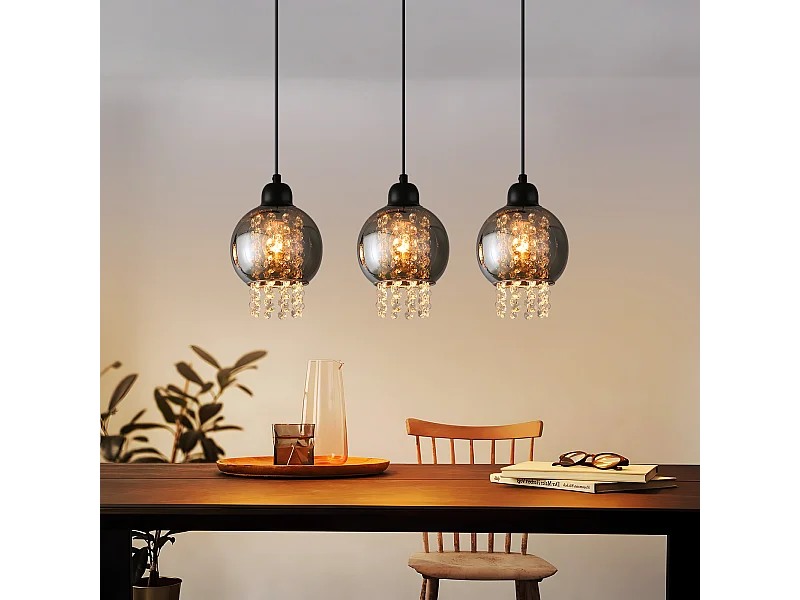 NETTLIFE Czarna kryształowa lampa wisząca do jadalni E27 Nowoczesna lampa wisząca do salonu