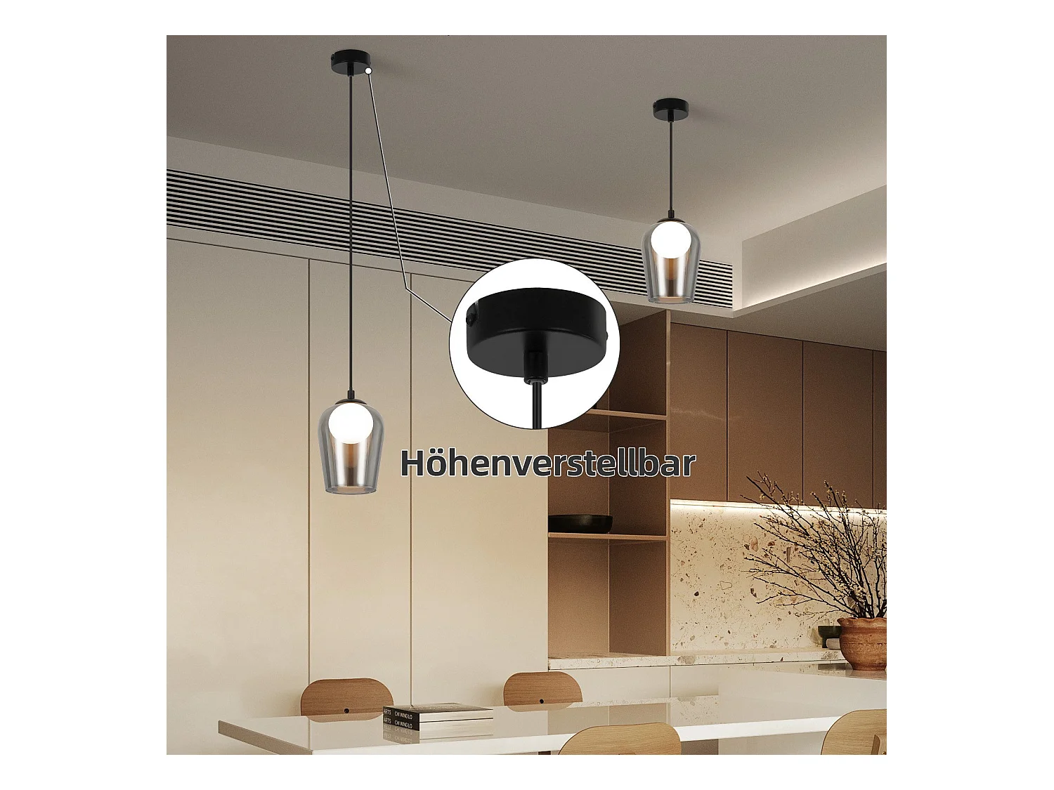 Lampe suspendue NETTLIFE pour table à manger suspension vintage en verre 1 flamme G9 noire réglable en hauteur