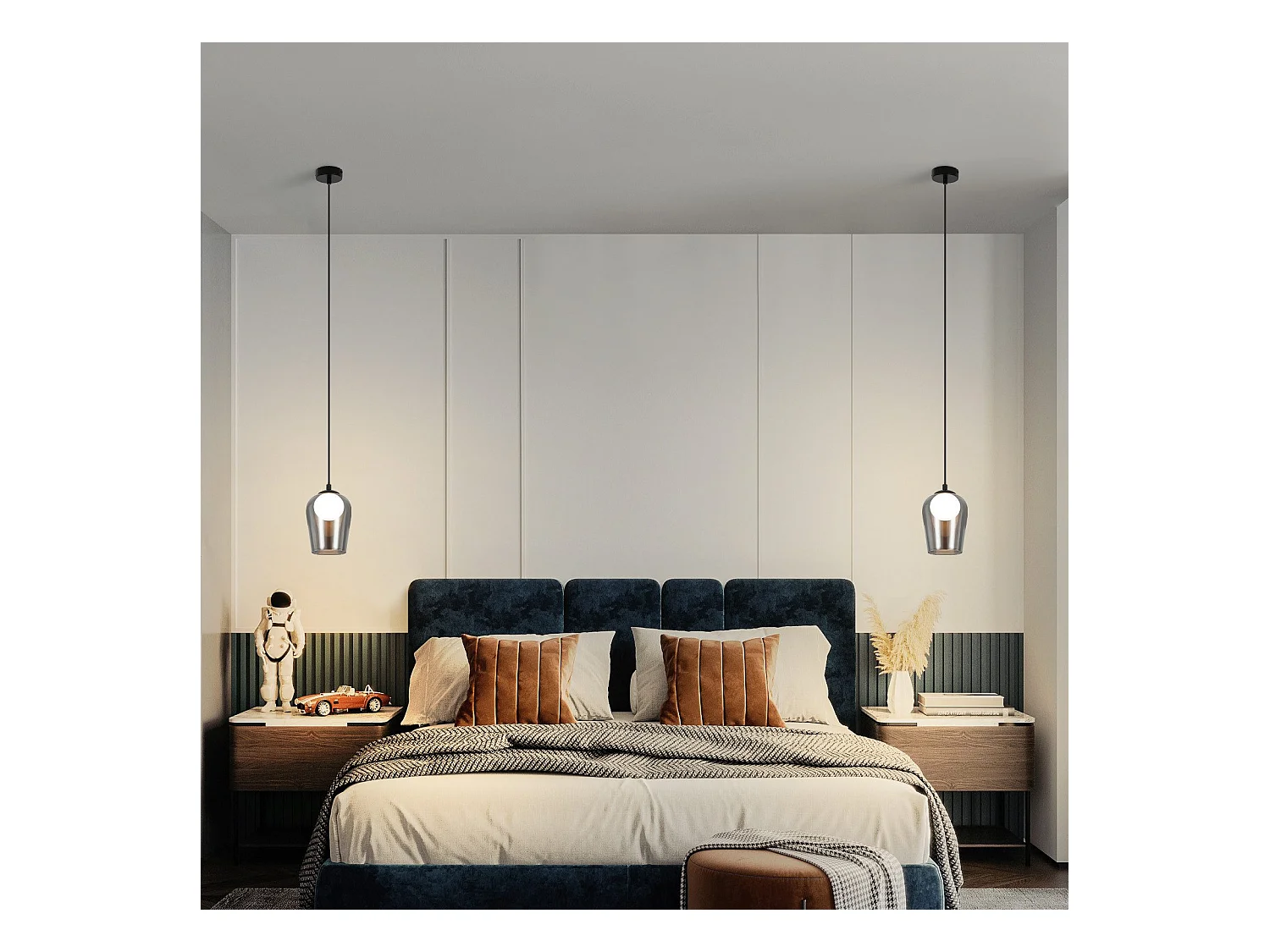 Lampe suspendue NETTLIFE pour table à manger suspension vintage en verre 1 flamme G9 noire réglable en hauteur