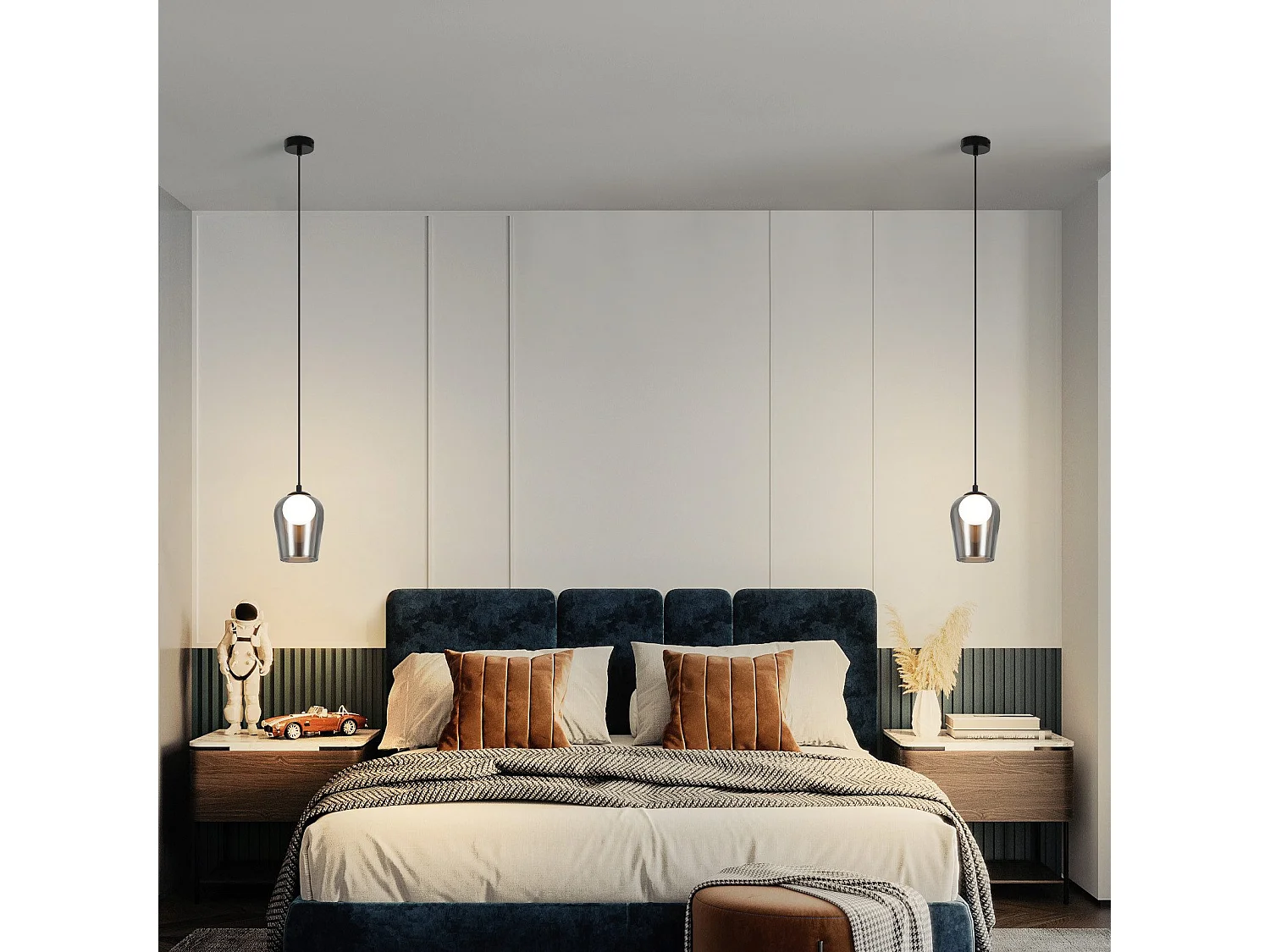 Lampe suspendue NETTLIFE pour table à manger suspension vintage en verre 1 flamme G9 noire réglable en hauteur