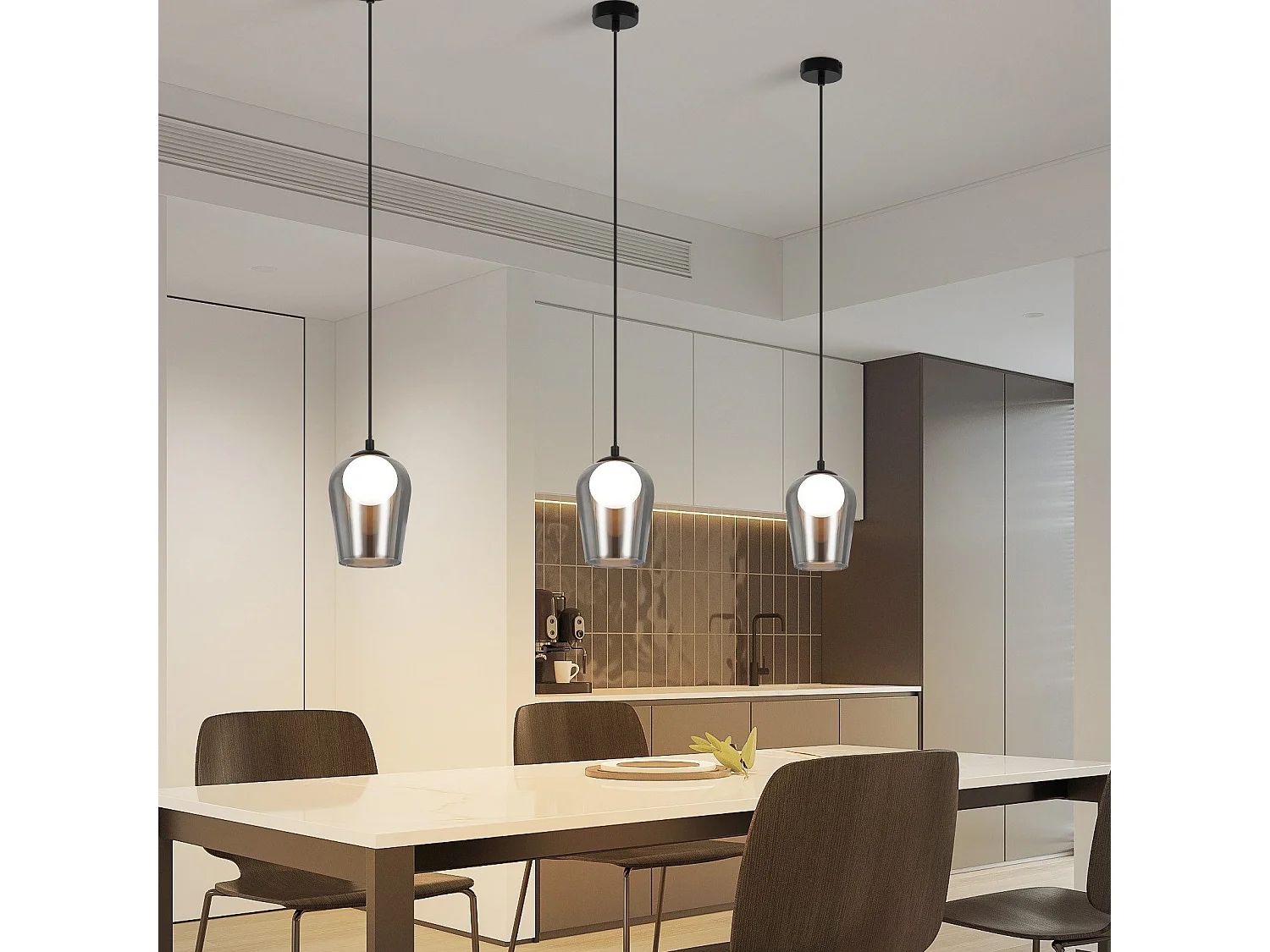 Lampe suspendue NETTLIFE pour table à manger suspension vintage en verre 1 flamme G9 noire réglable en hauteur