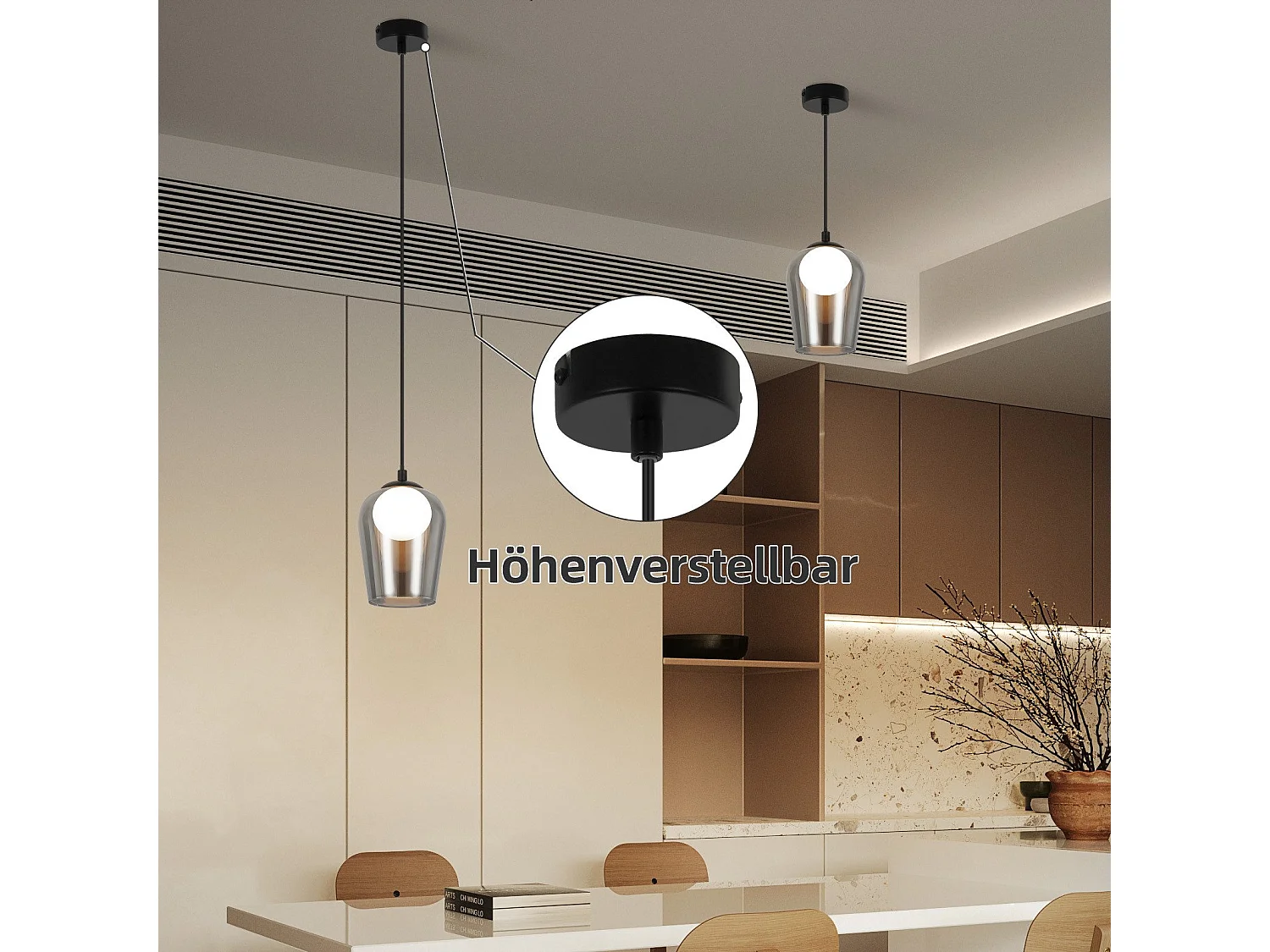 Lampe suspendue NETTLIFE pour table à manger suspension vintage en verre 1 flamme G9 noire réglable en hauteur