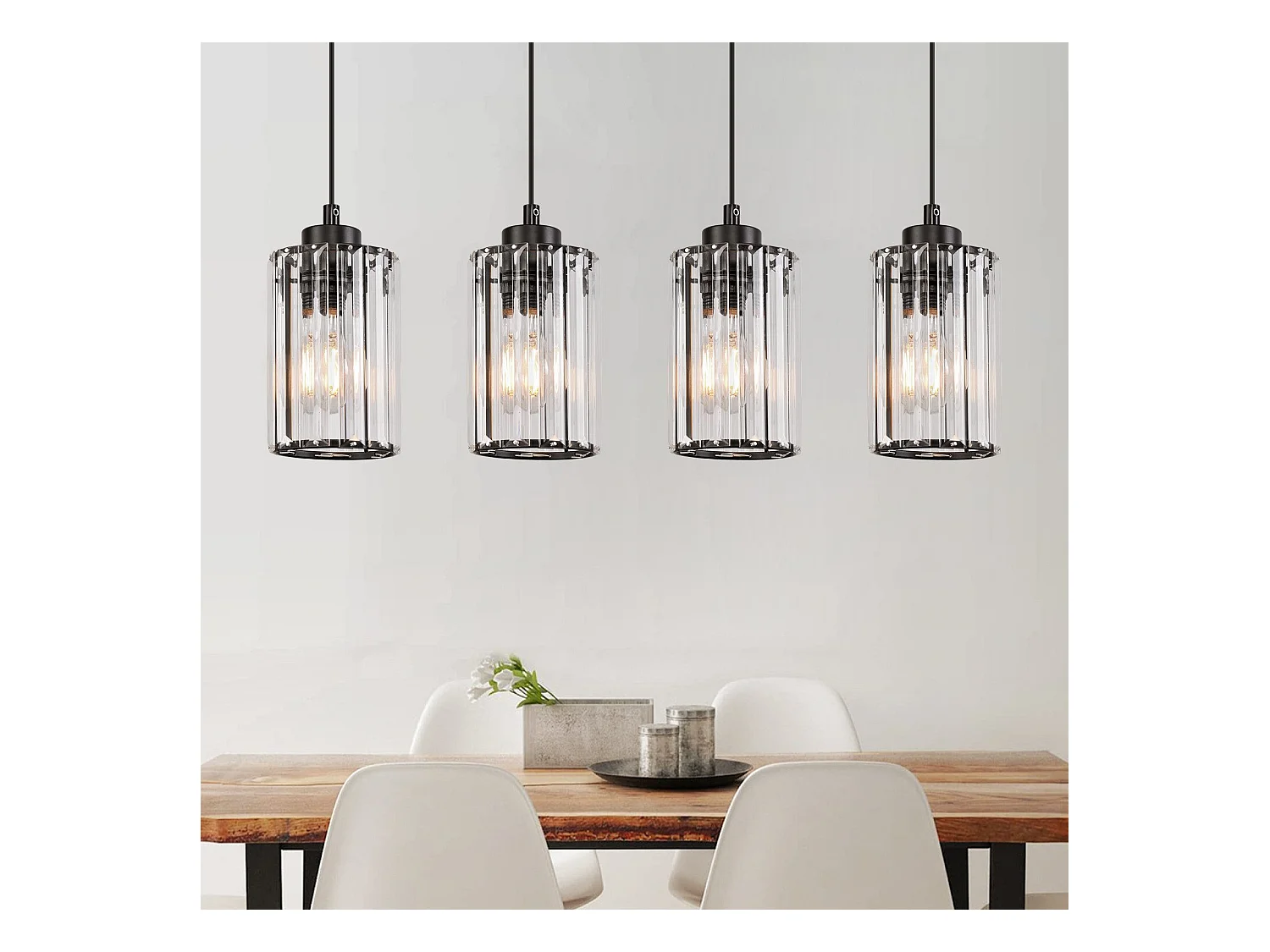 NETTLIFE Lampe à Suspension Pour Table à Manger En Cristal Noir Moderne 4 Flammes E27