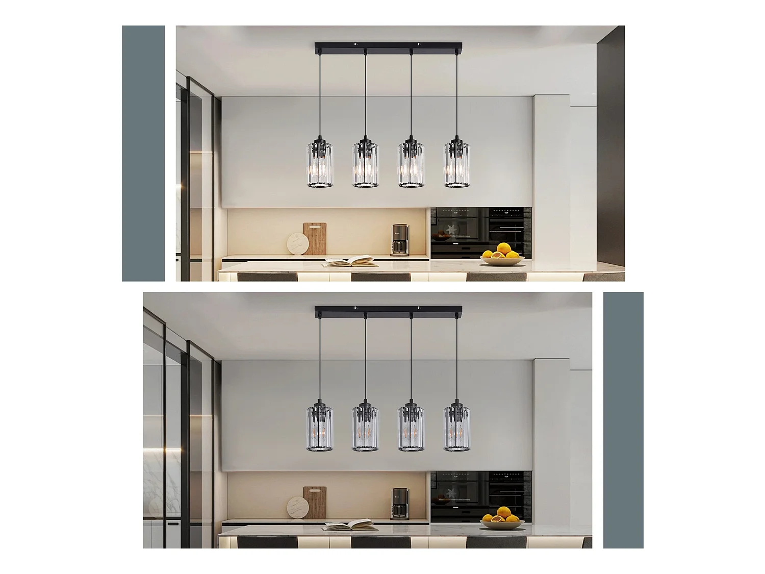 NETTLIFE Lampe à Suspension Pour Table à Manger En Cristal Noir Moderne 4 Flammes E27