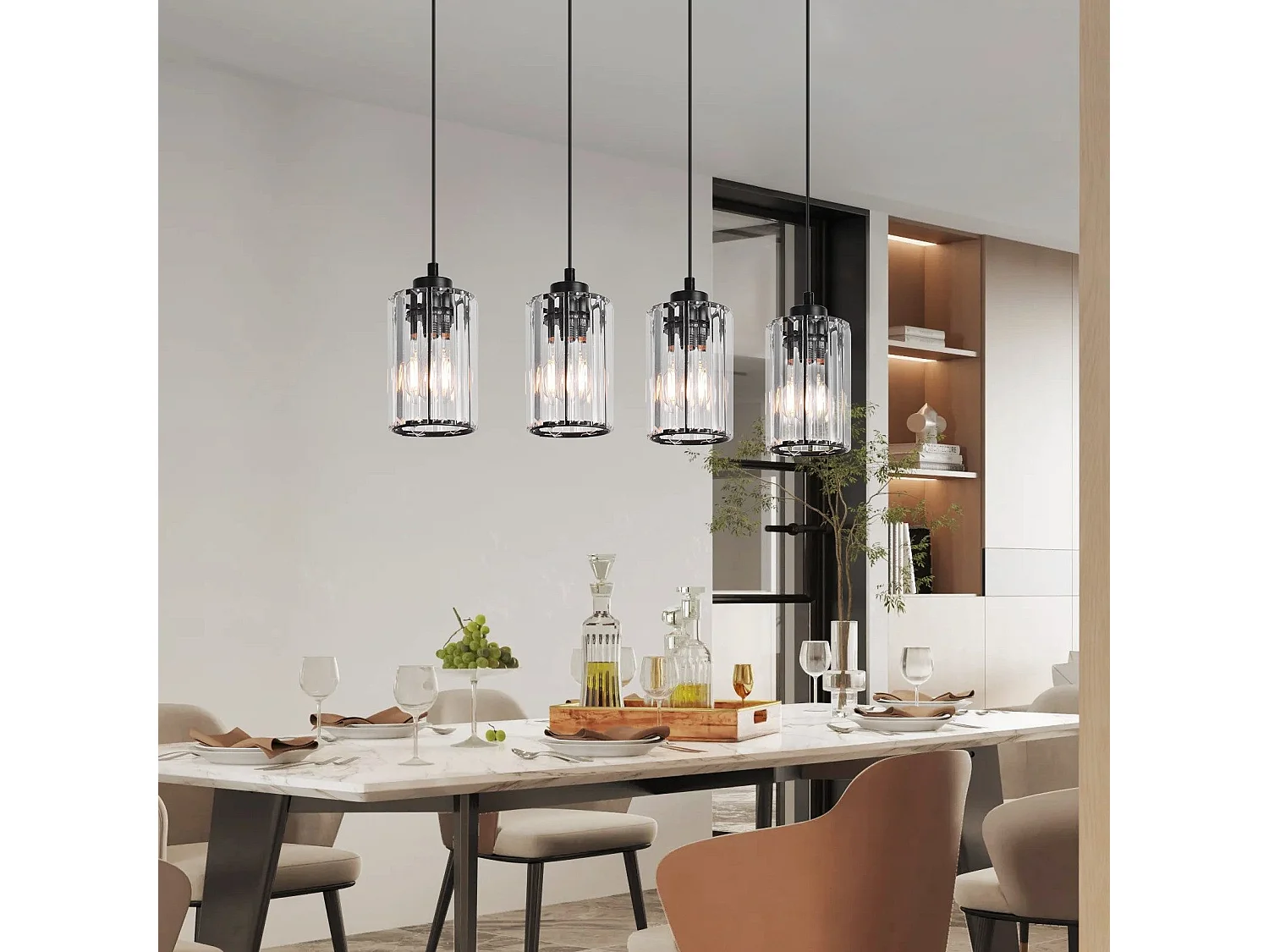 NETTLIFE Lampe à Suspension Pour Table à Manger En Cristal Noir Moderne 4 Flammes E27